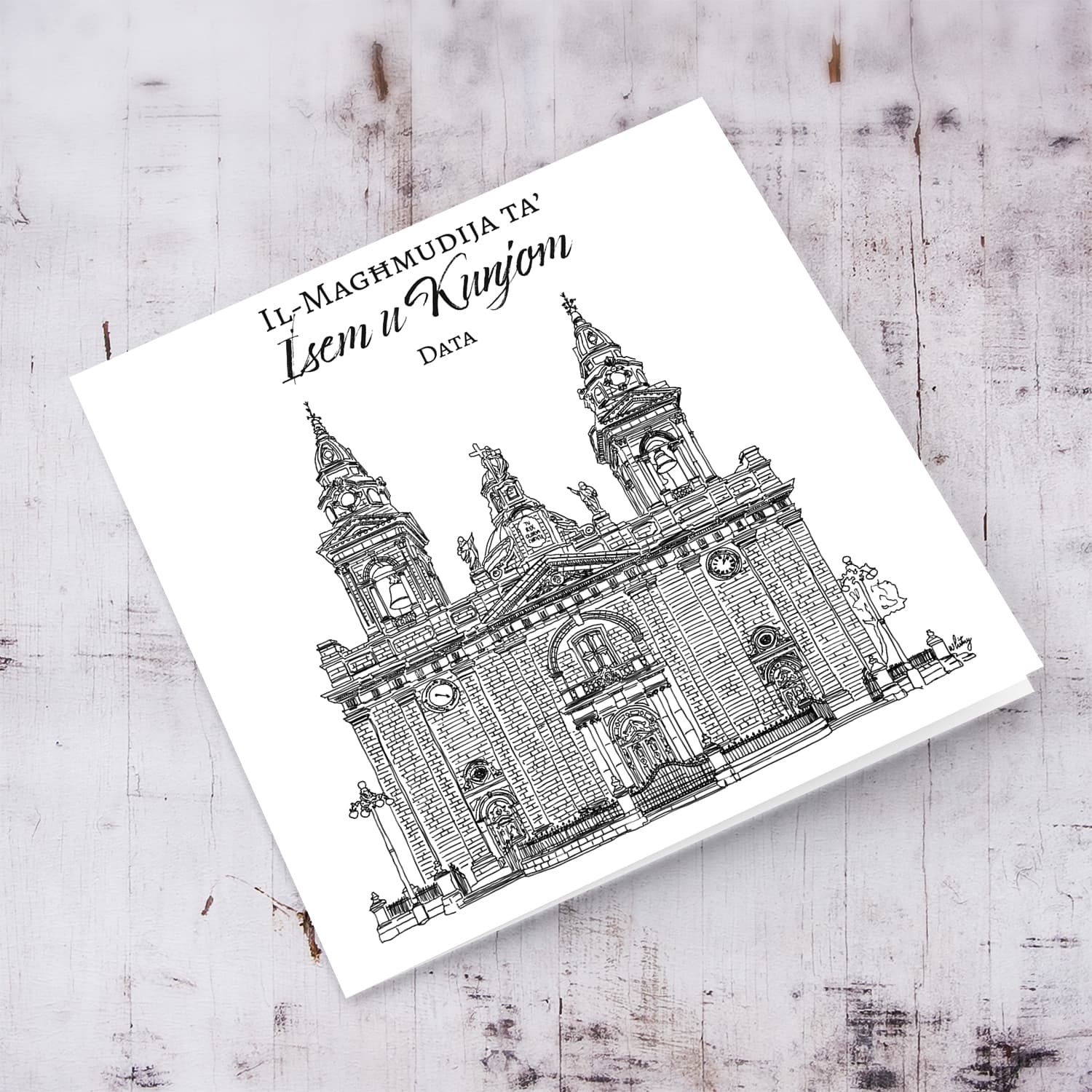 Ħal Luqa St Andrew's Parish Church - neutral Baptism Card in Maltese (Personalisable)