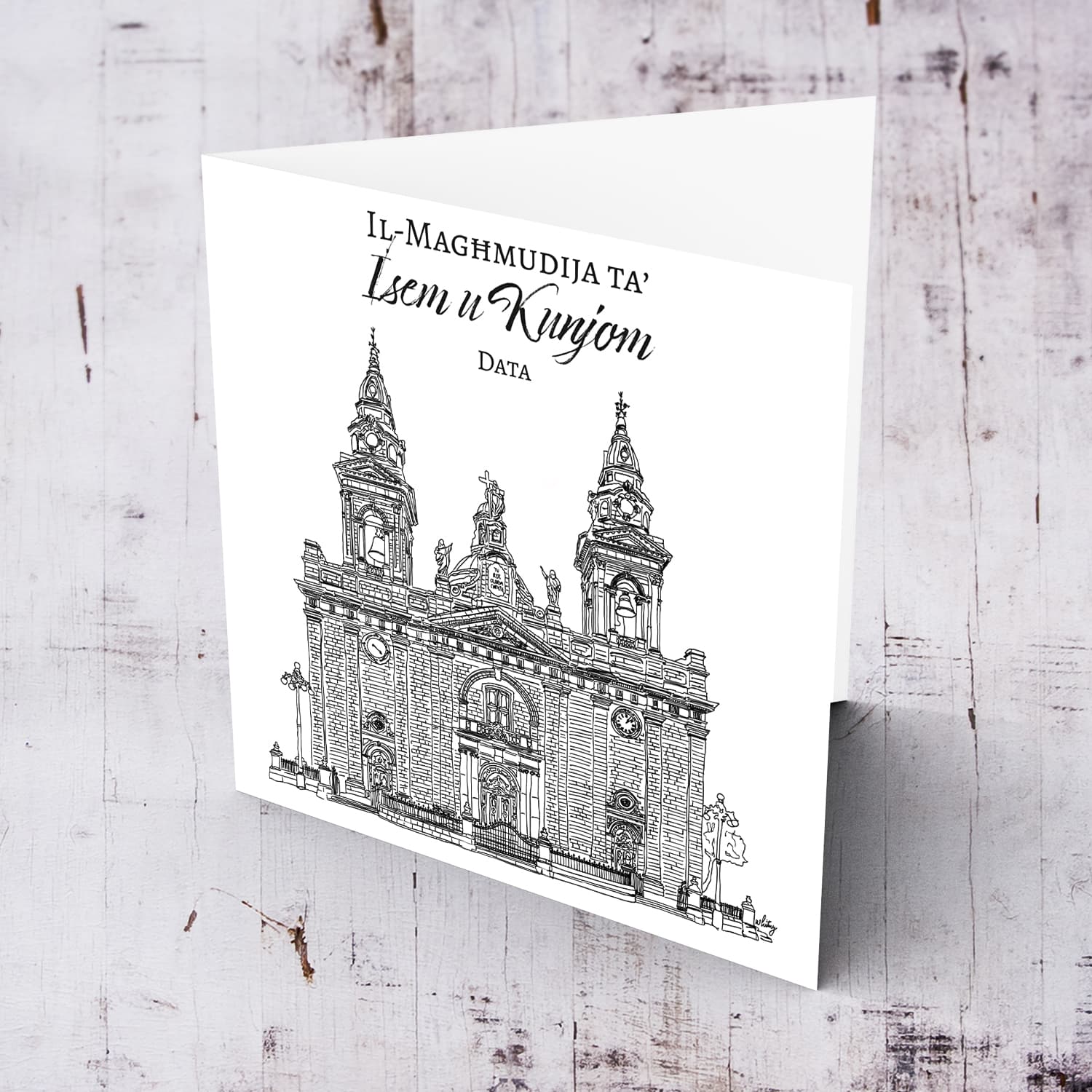 Ħal Luqa St Andrew's Parish Church - neutral Baptism Card in Maltese (Personalisable)