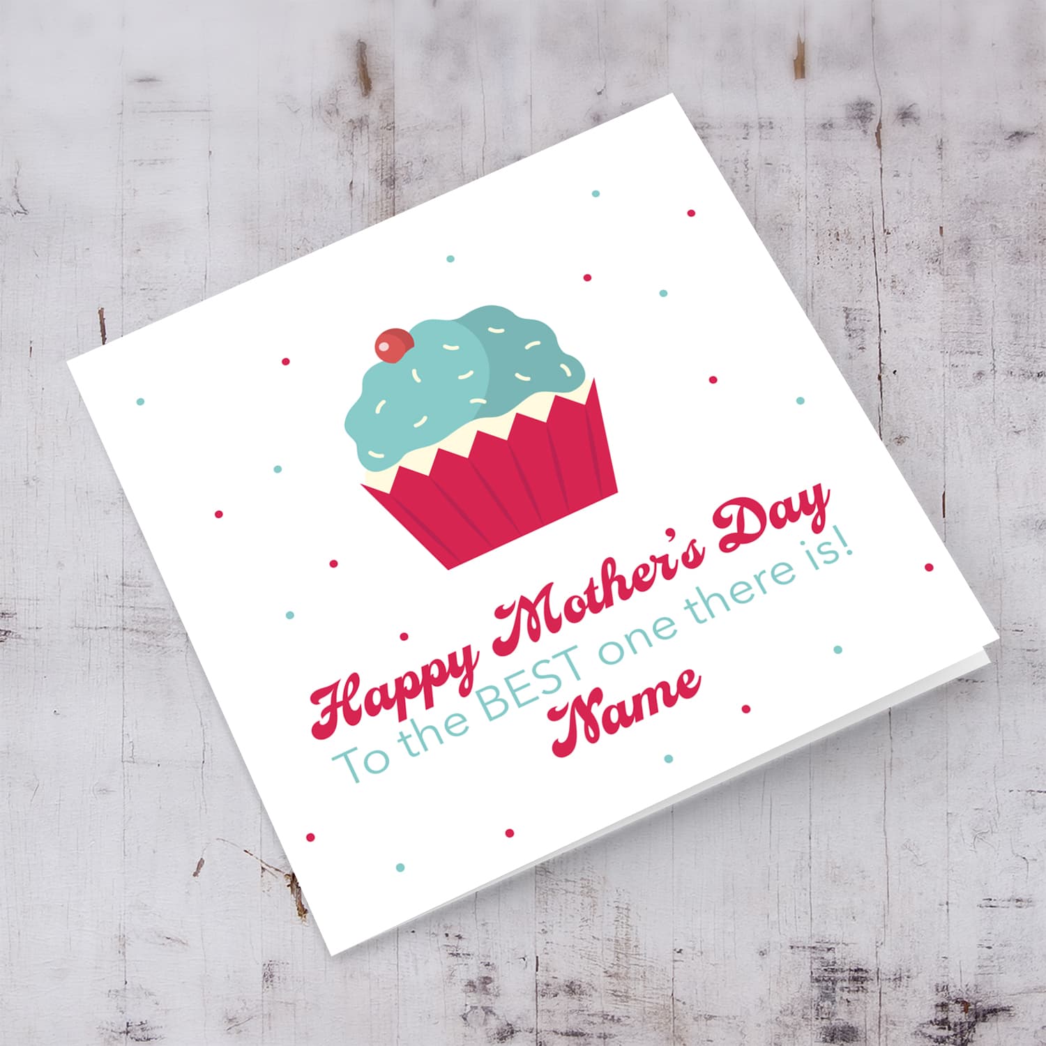 Cute cupcake themed mother's day personalisable card in English