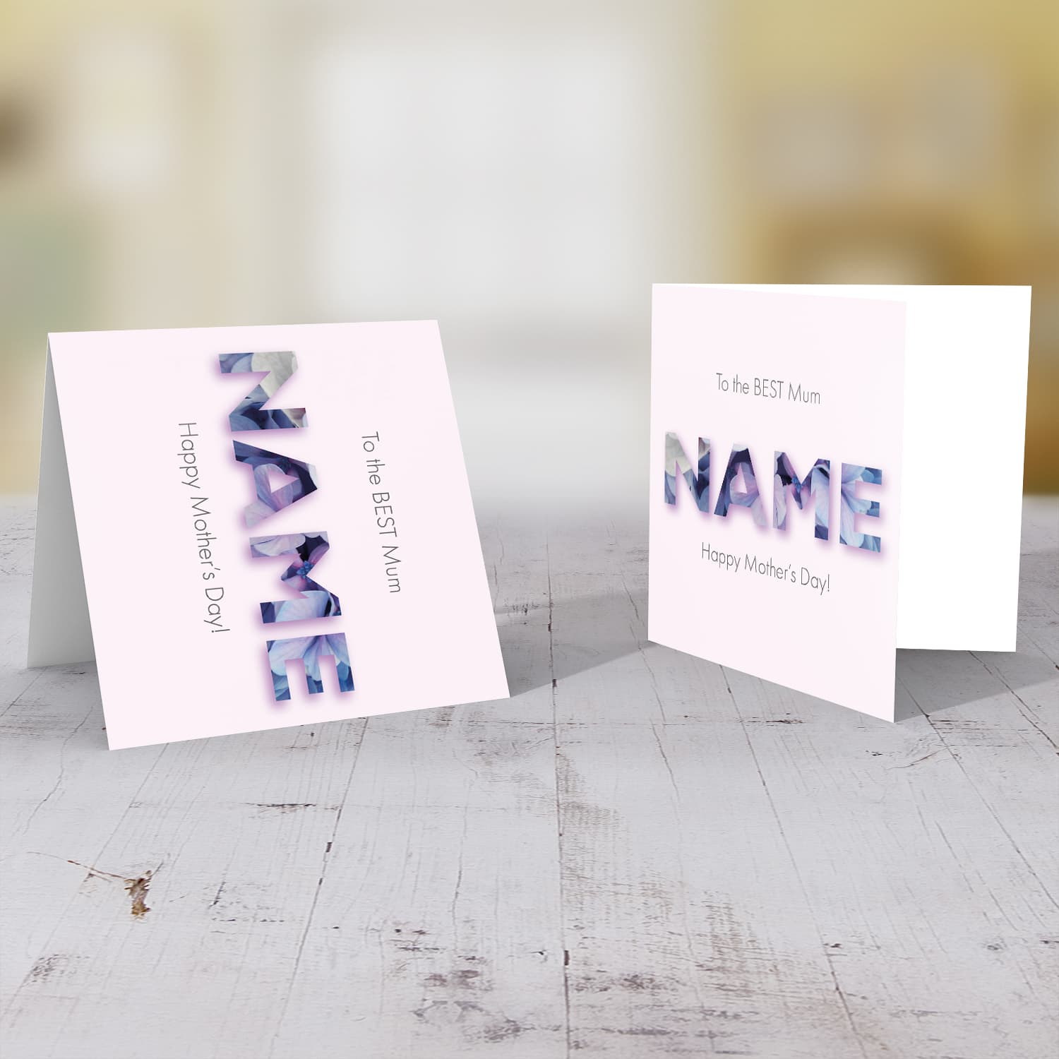 Pastel pink background with floral wording personalisable Mother's Day Card in English