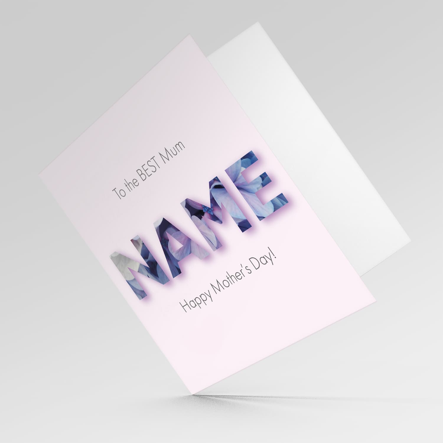 Pastel pink background with floral wording personalisable Mother's Day Card in English