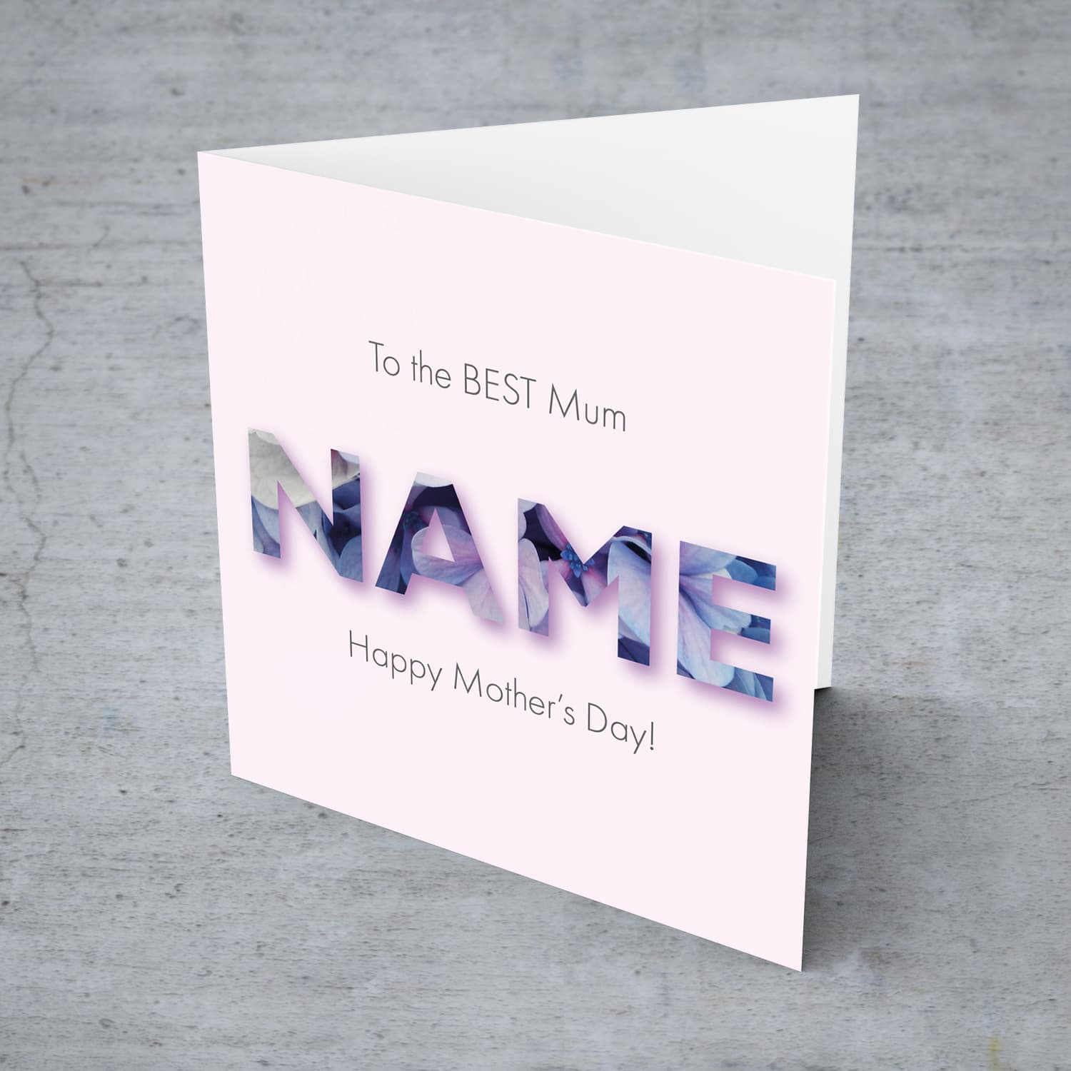 Pastel pink background with floral wording personalisable Mother's Day Card in English