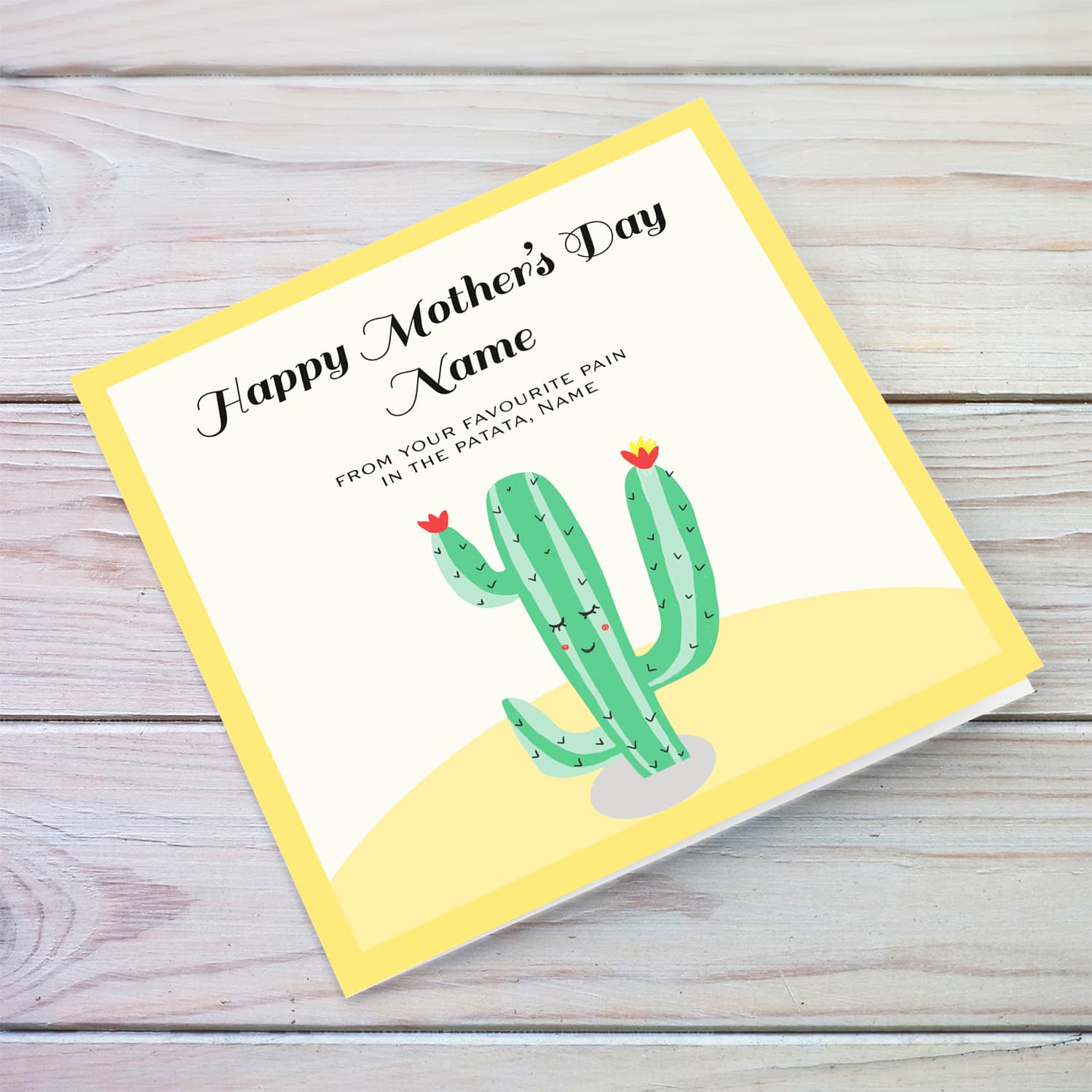Cactus mother's day card in English (Funny & Personalisable)