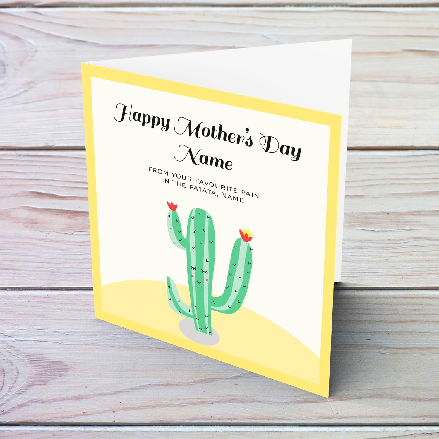 Cactus mother's day card in English (Funny & Personalisable)