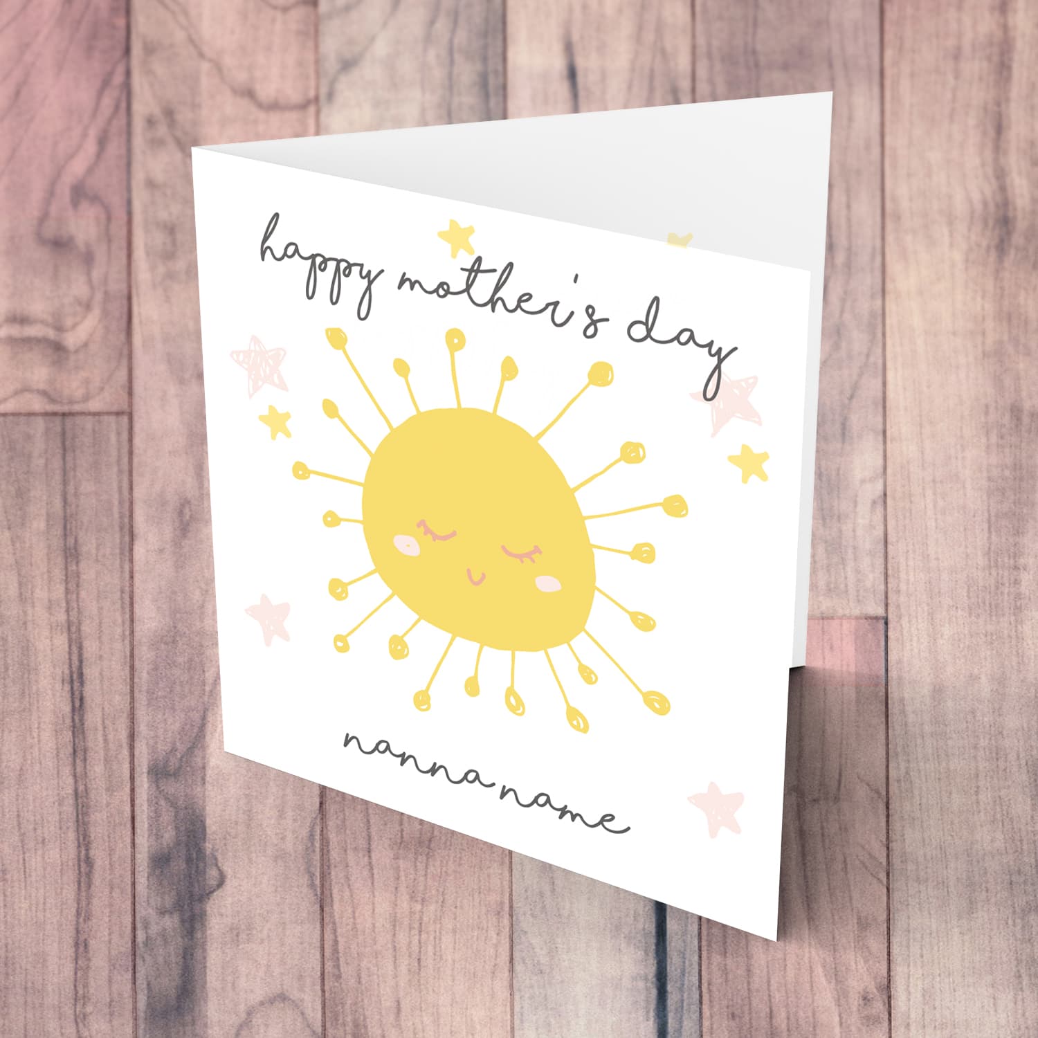 Cute sun themed mother's day personalisable card for Nanna in English