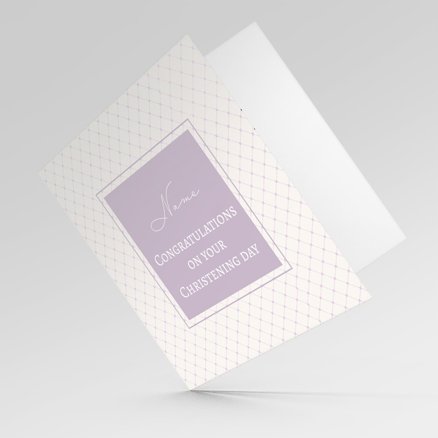 Criss cross light pink/purple background minimalist Christening personalisable card in English 