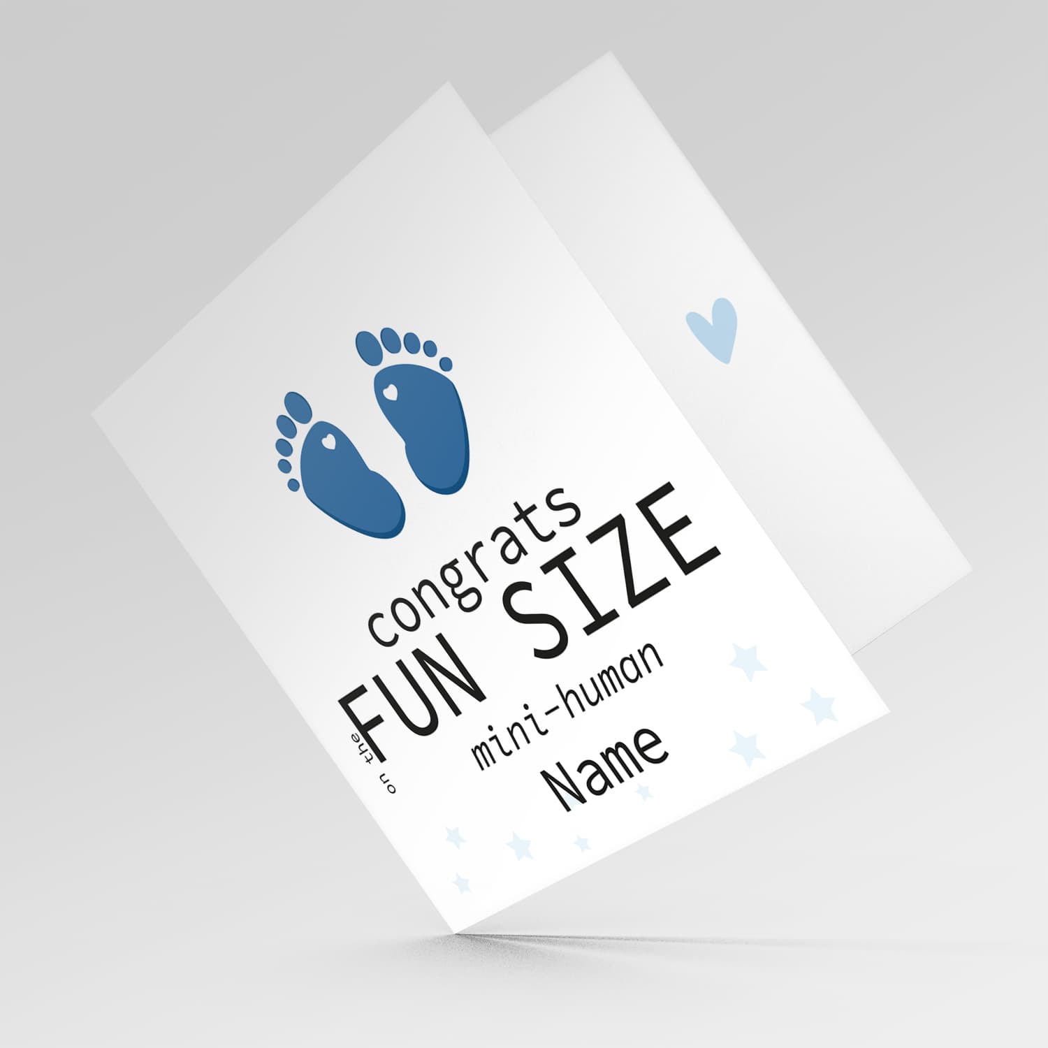 Blue Footprint new born personalisable card for boys in English