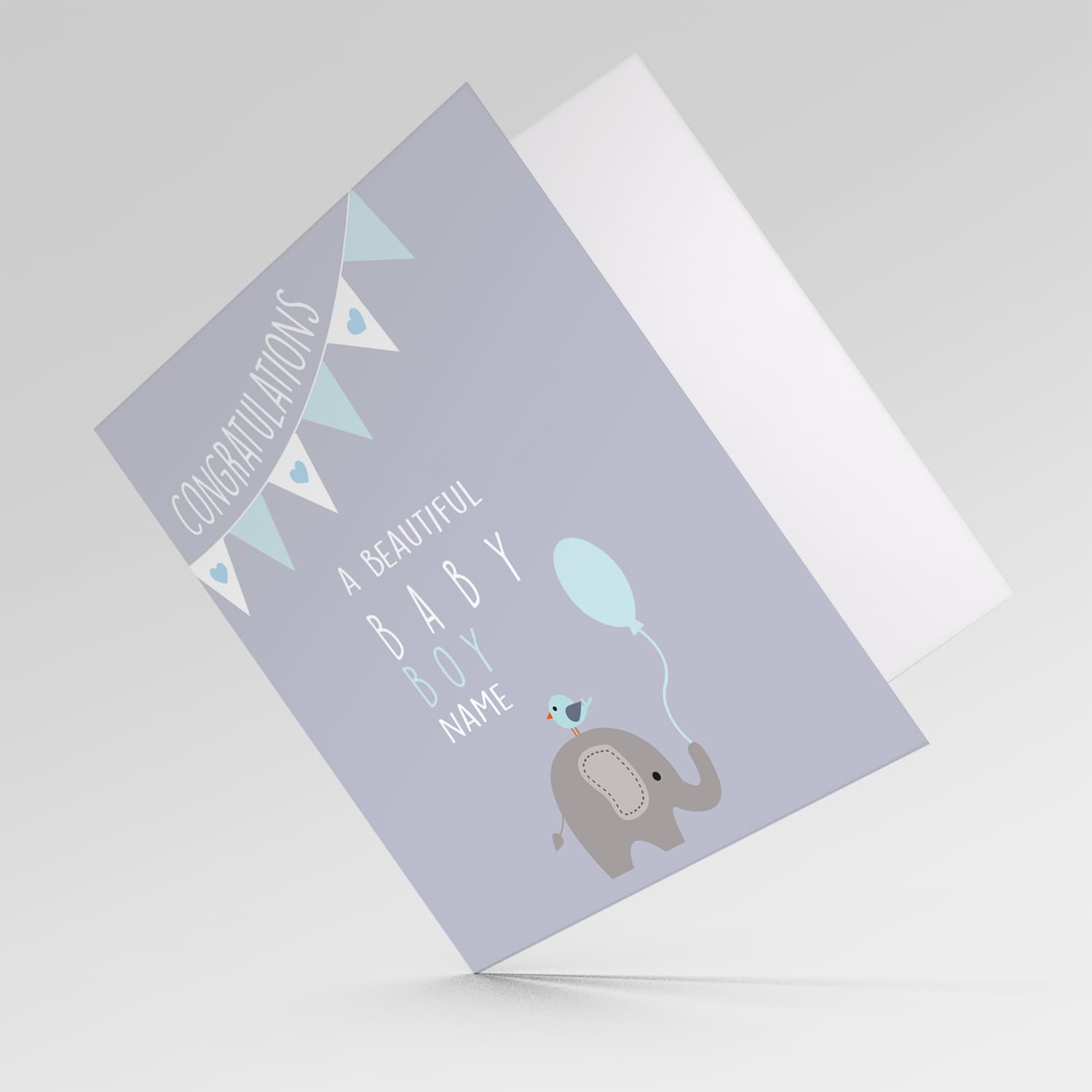 Elephant themed new born personalisable card in English