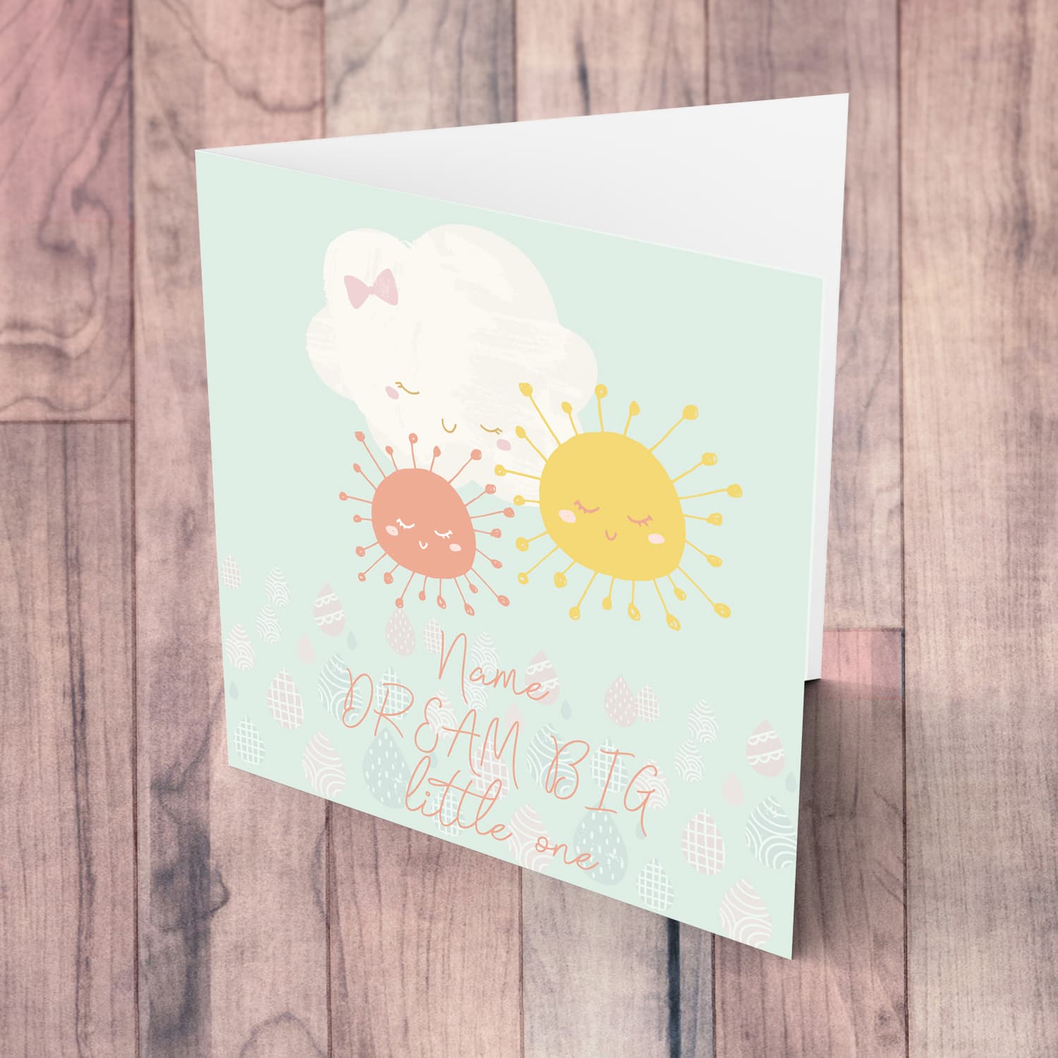 Cloud themed new born personaliseable card for girl in English
