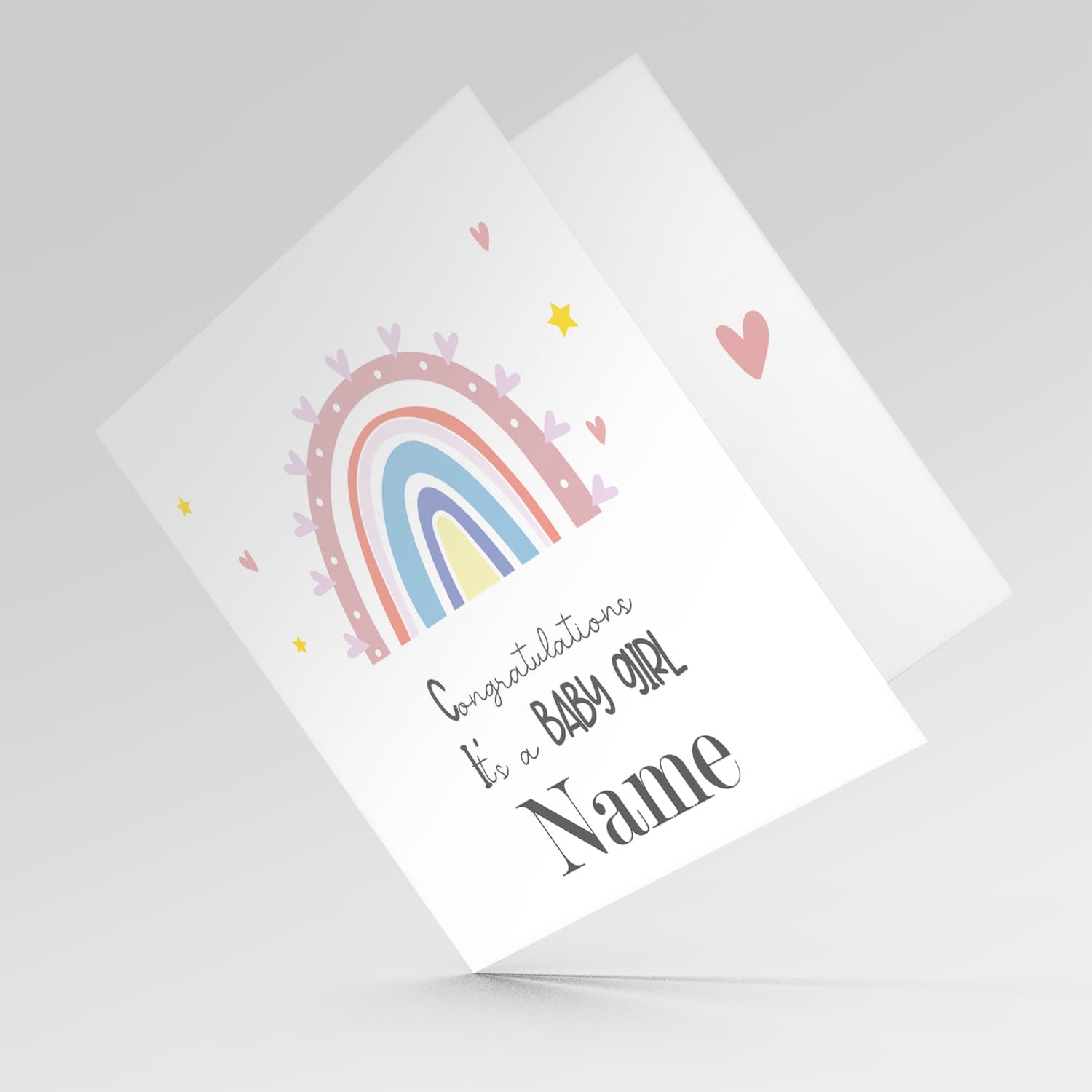 Rainbow themed new born personalisable card -It's a girl!- in English