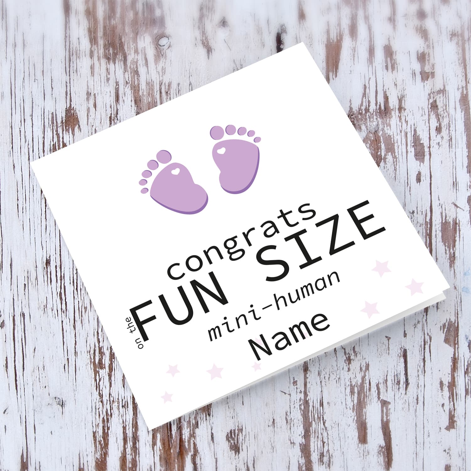 Pink/purple Footprint new born card for girls - personalisable card in English