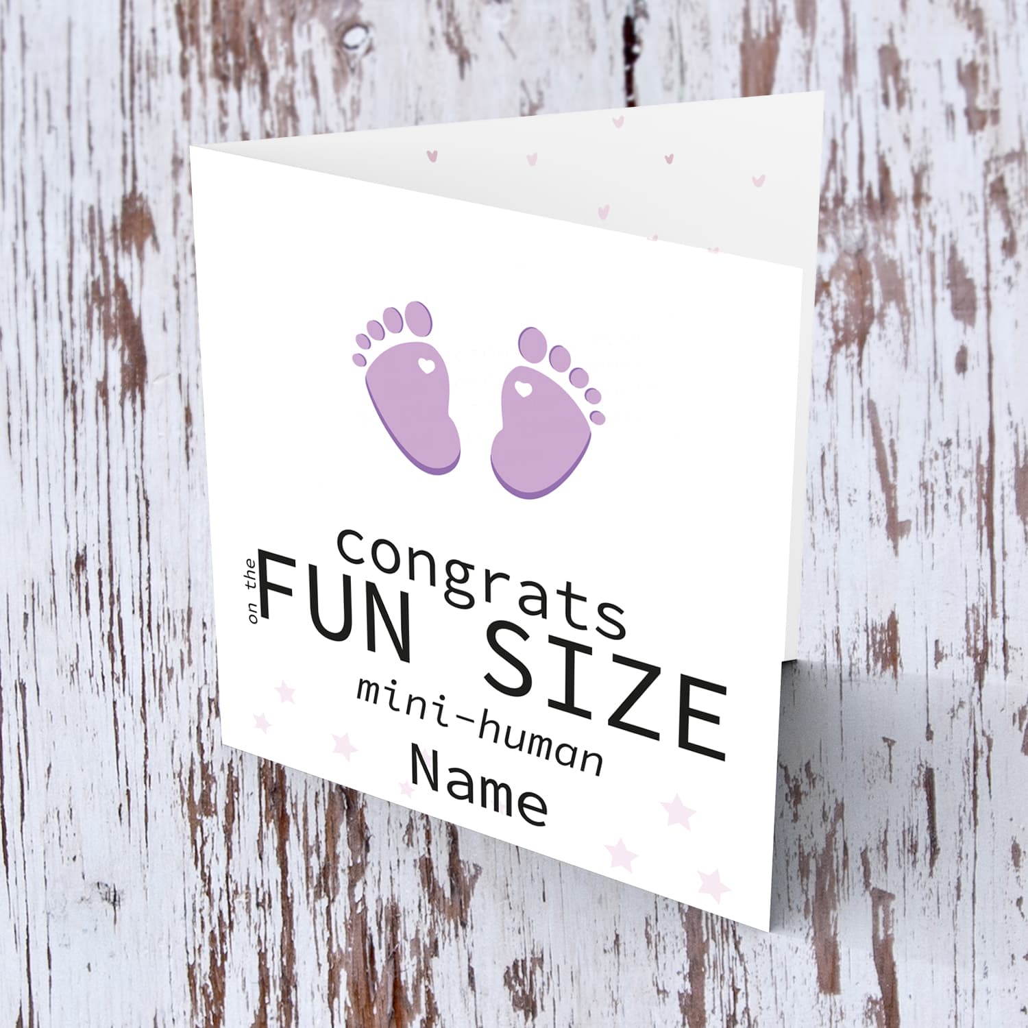 Pink/purple Footprint new born card for girls - personalisable card in English