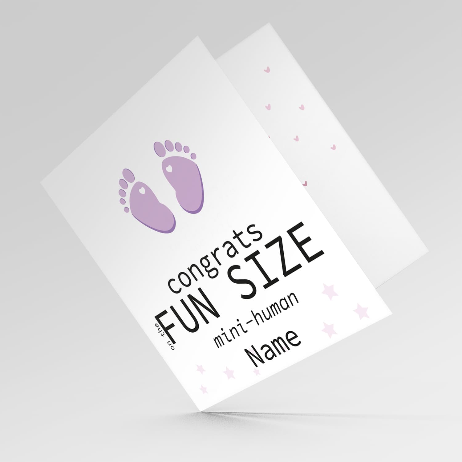 Pink/purple Footprint new born card for girls - personalisable card in English