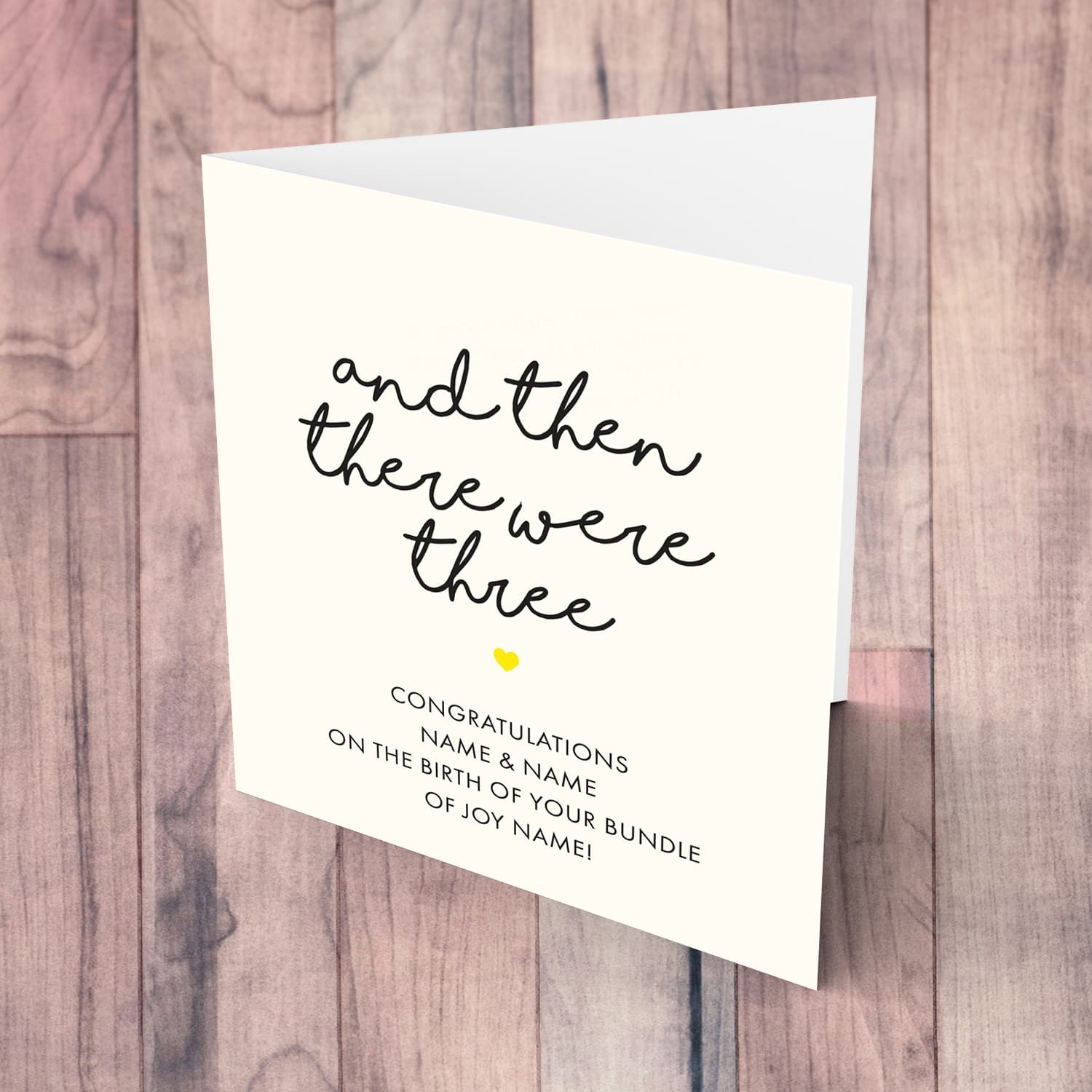 And then there were three - personalisable new born card in English