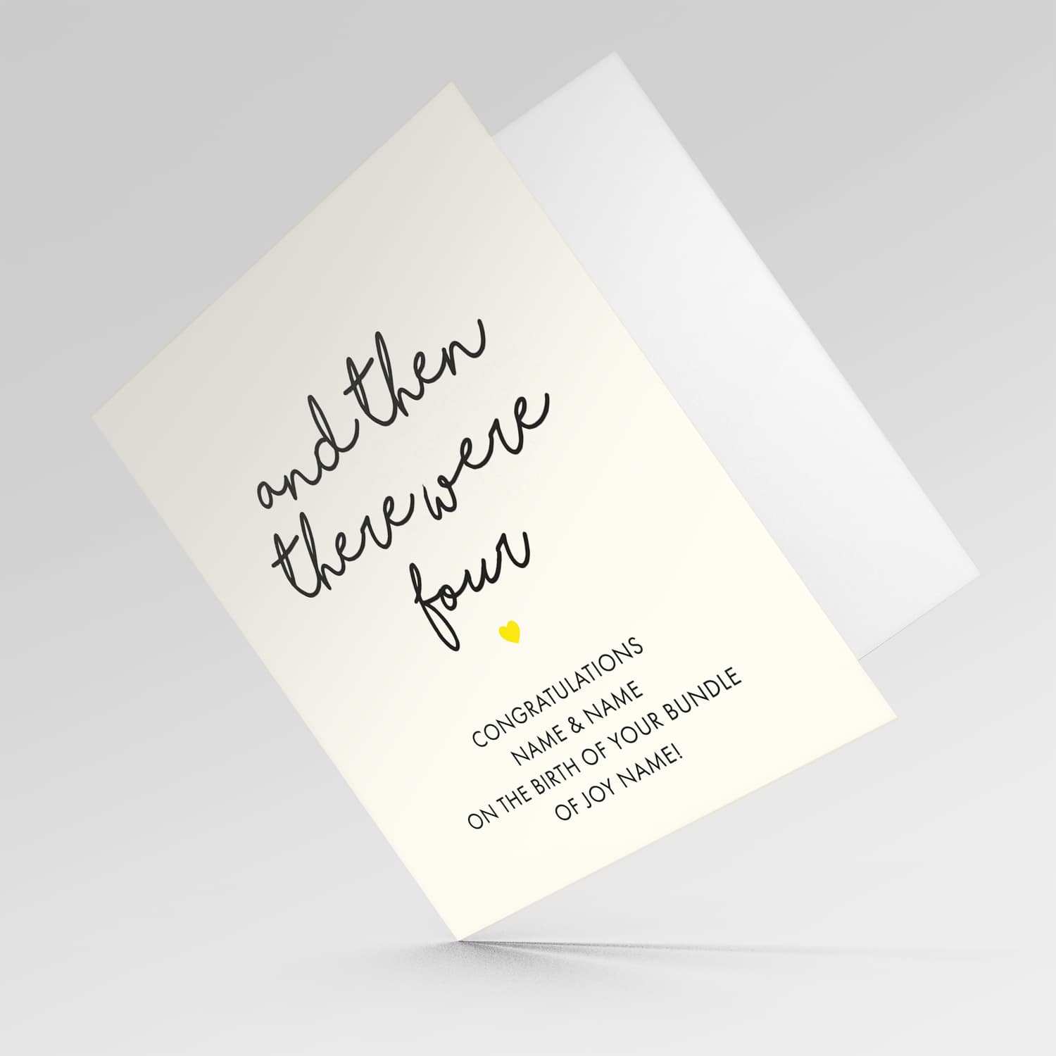 And then there were four - personalisable new born card in English