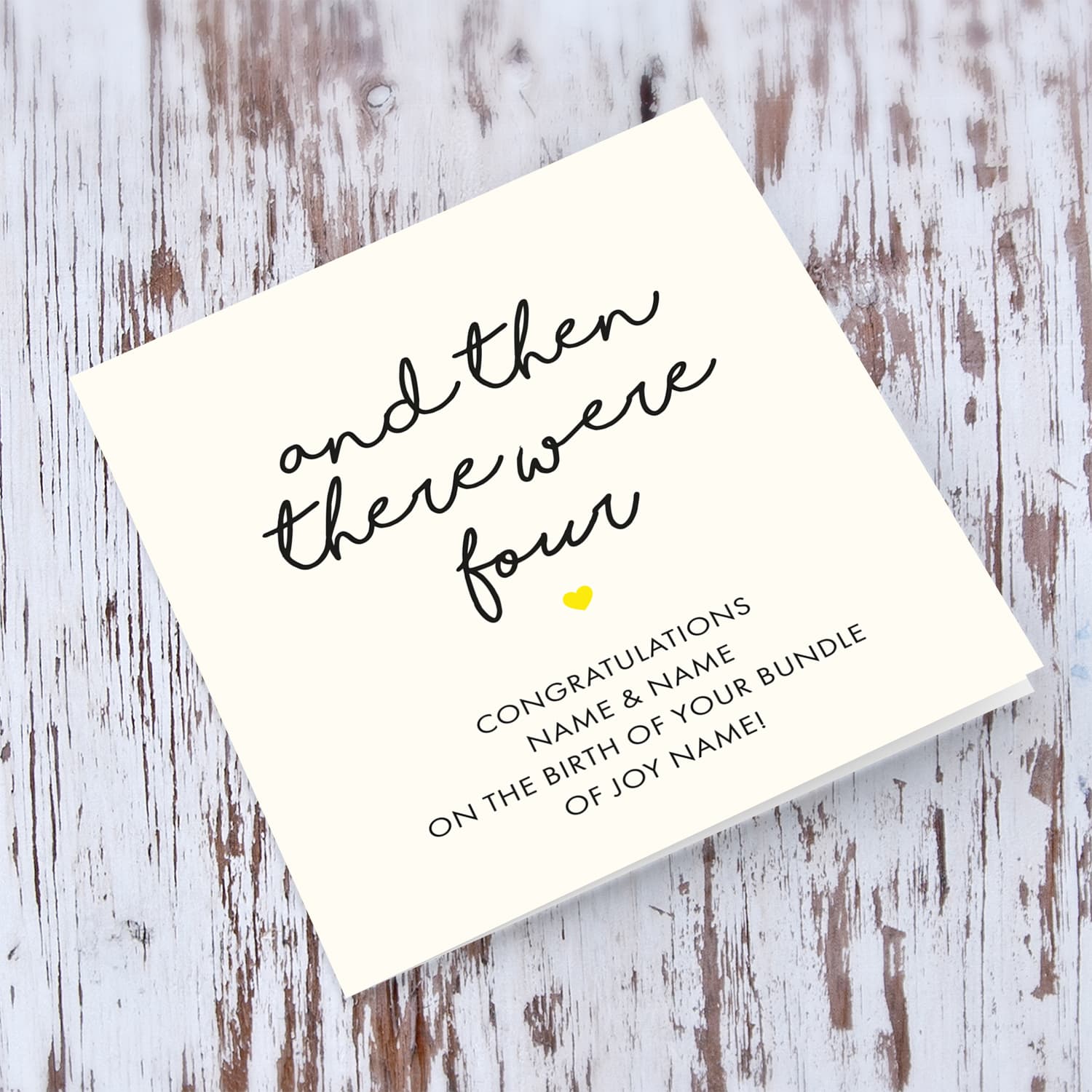 And then there were four - personalisable new born card in English