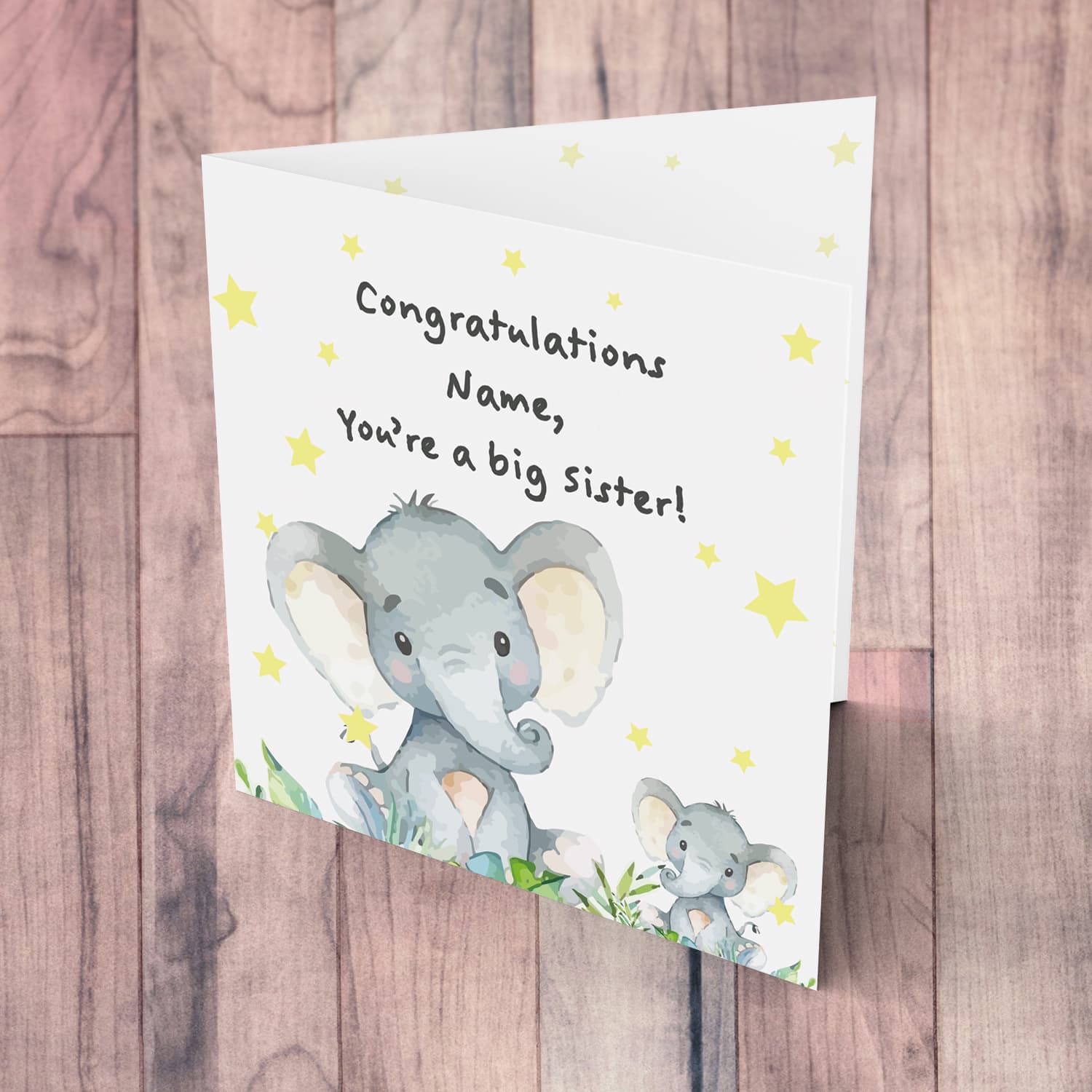 Elephant themed - You're a big sister (Personalisable) card, in English