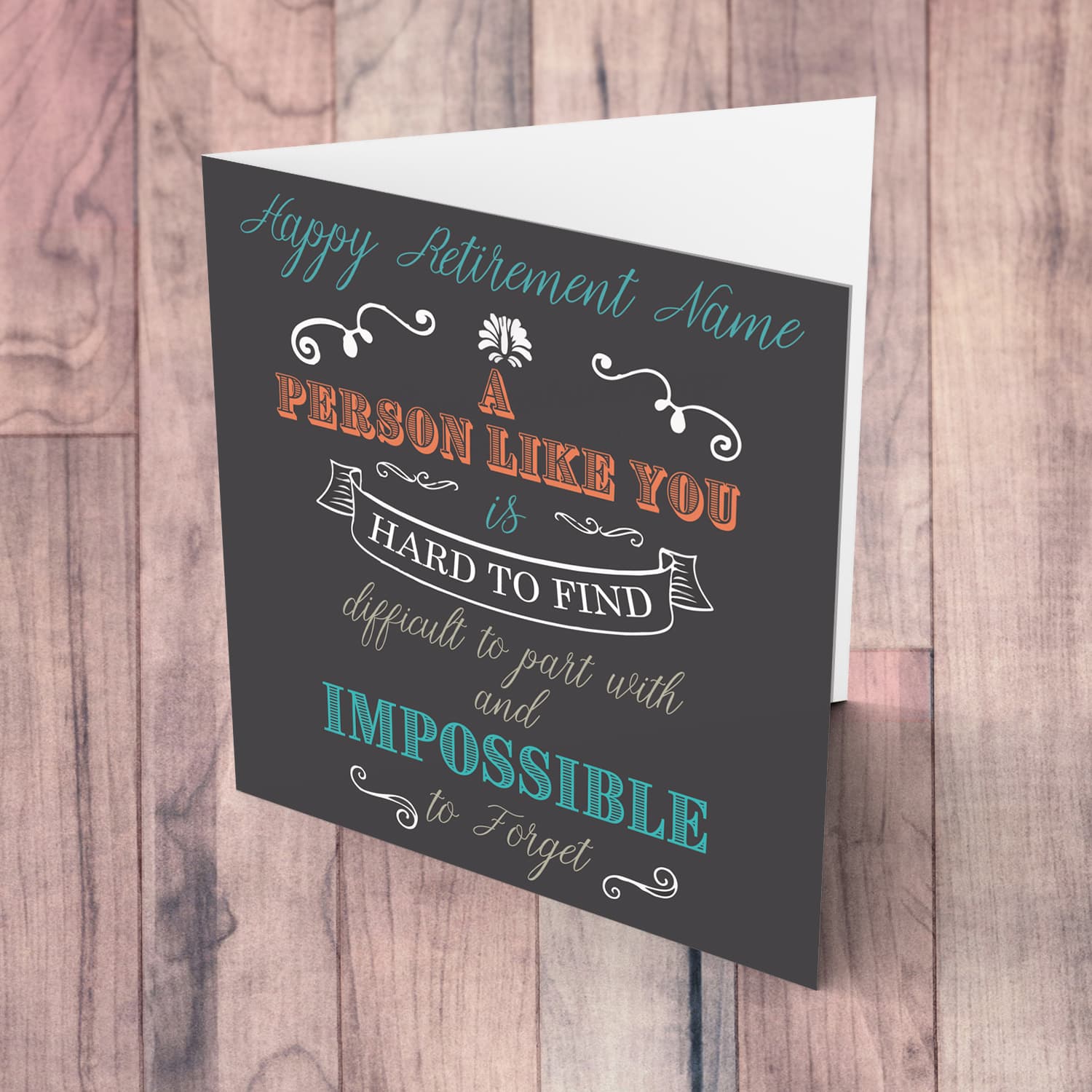 Happy Retirement personalisable card with various colours and fonts in English