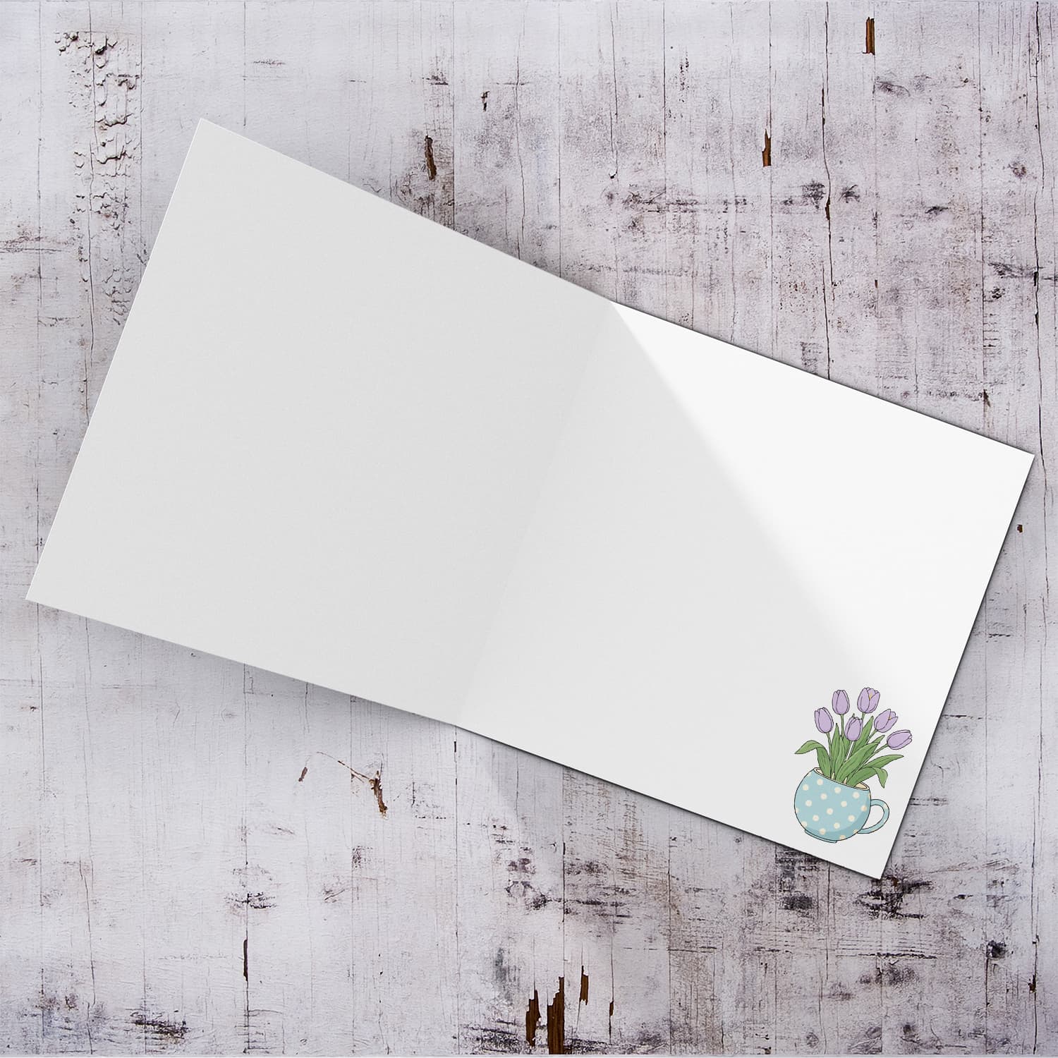 A beautiful thank you card featuring light purple tulips in spotted vase and neutral background in Maltese (Personalisable) 