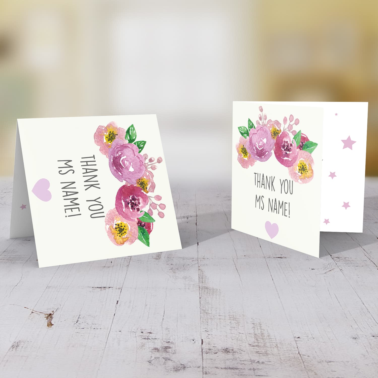 Floral themed thank you card for teacher / lse / carer / school related staff etc.. in English (personalisable)