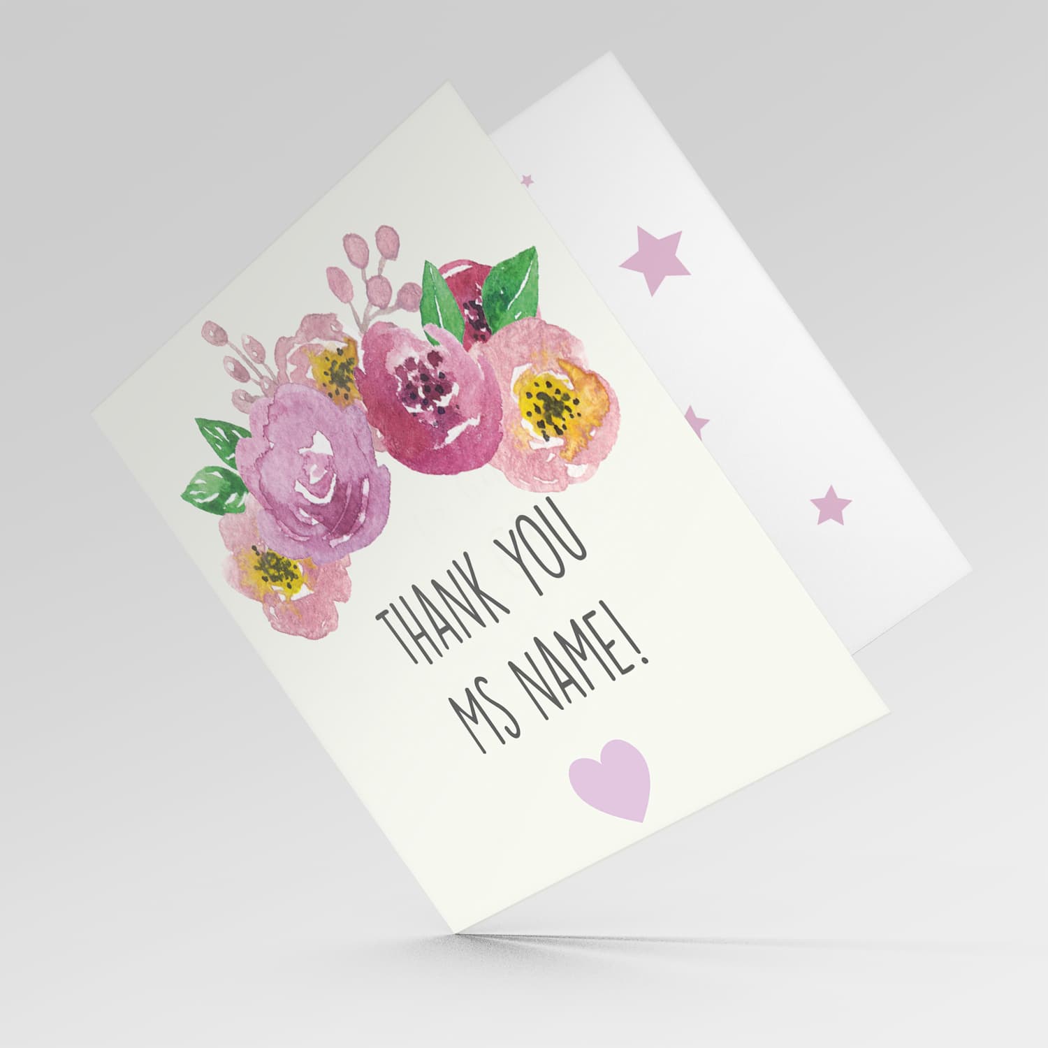 Floral themed thank you card for teacher / lse / carer / school related staff etc.. in English (personalisable)