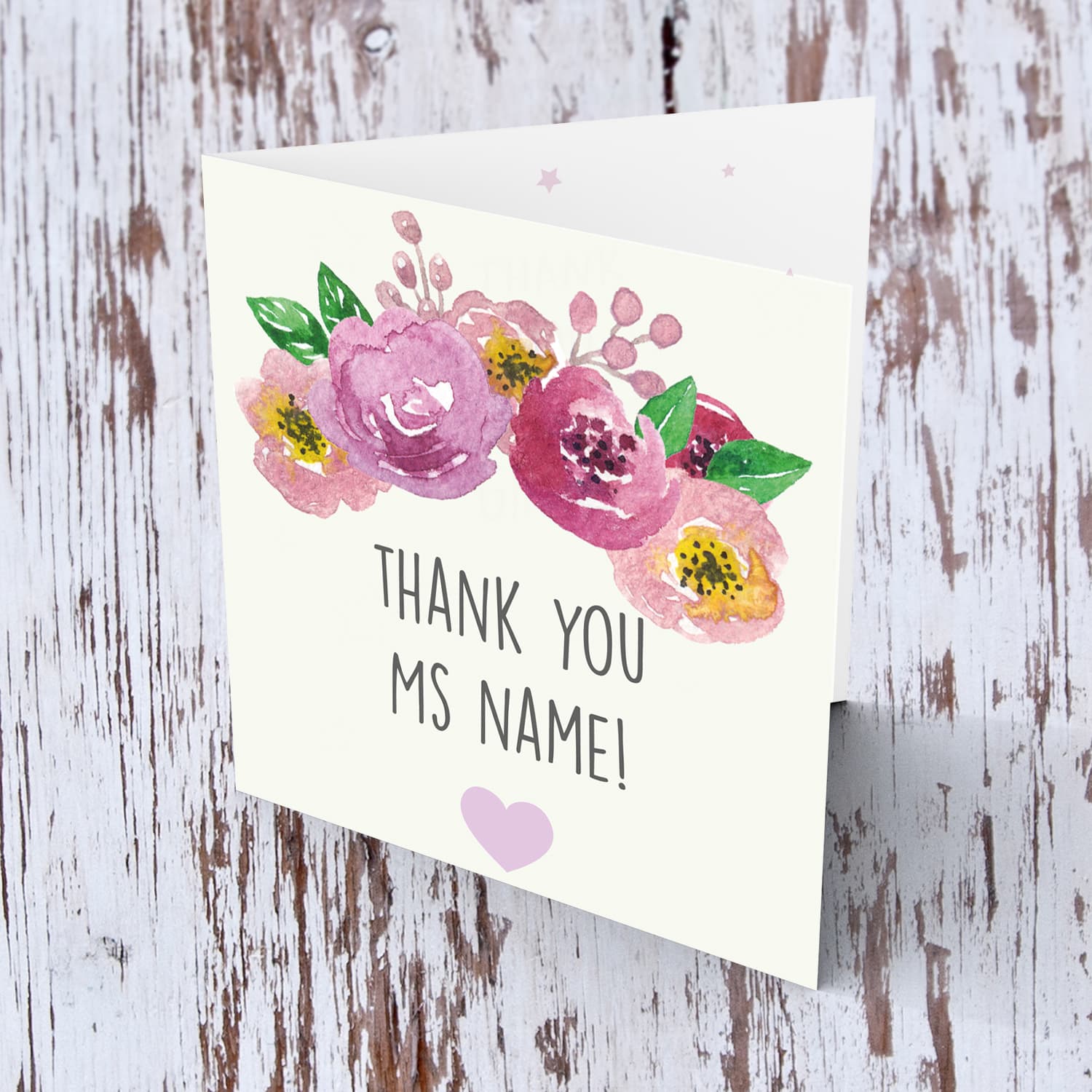 Floral themed thank you card for teacher / lse / carer / school related staff etc.. in English (personalisable)