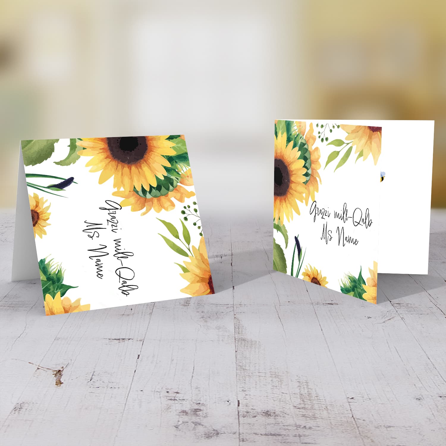 Sunflower themed personalisable thank you card for teacher / carer / lse / head of school / assistant head in Maltese
