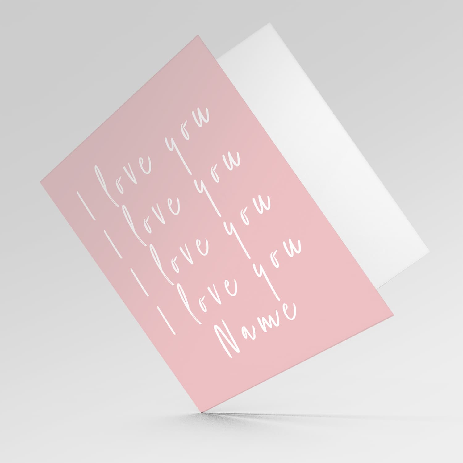 Pink background with white text, repetitive I love you, personalisable Valentine's card in English