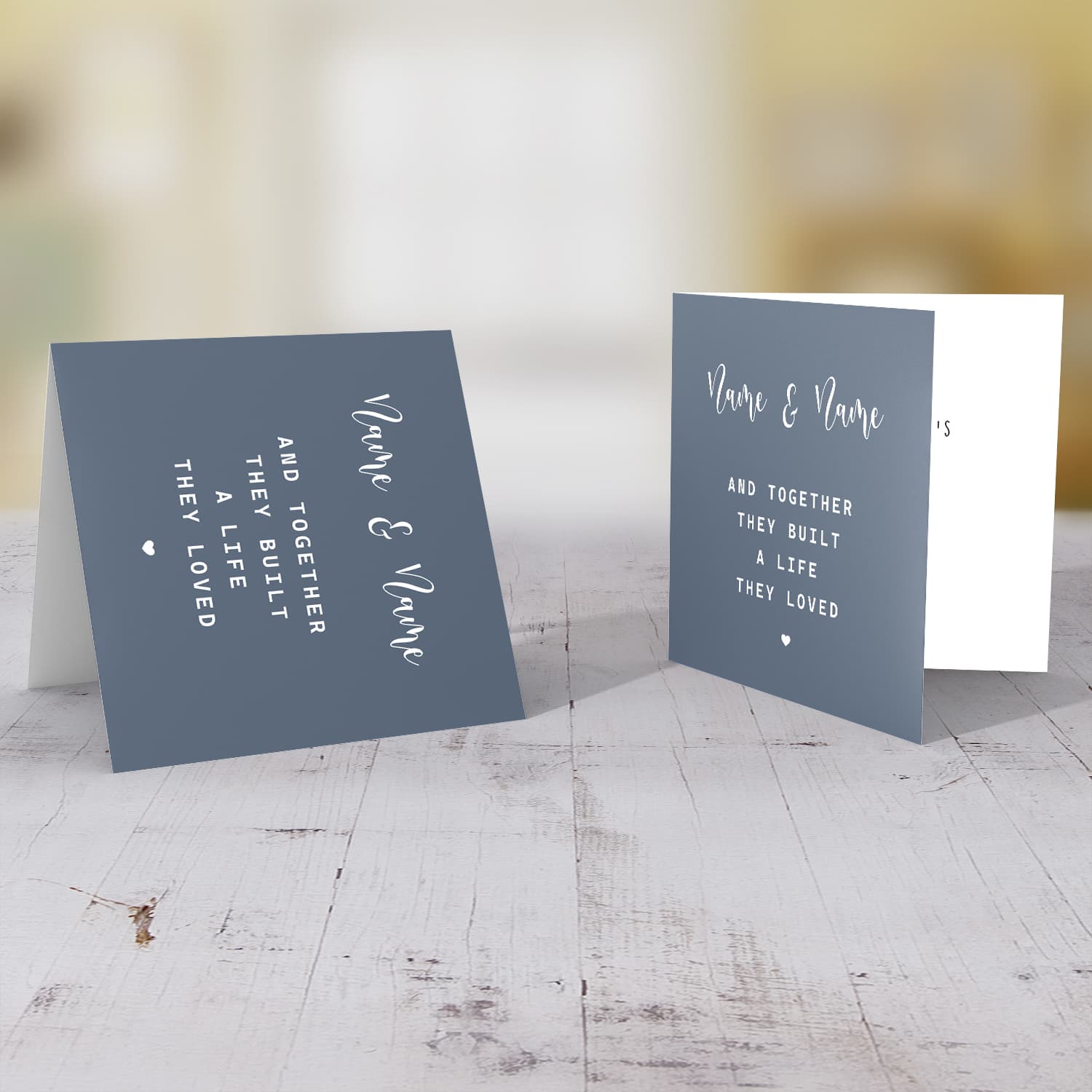 Dark blue/grey background with white text and heart personaliseable Valentine's card in English