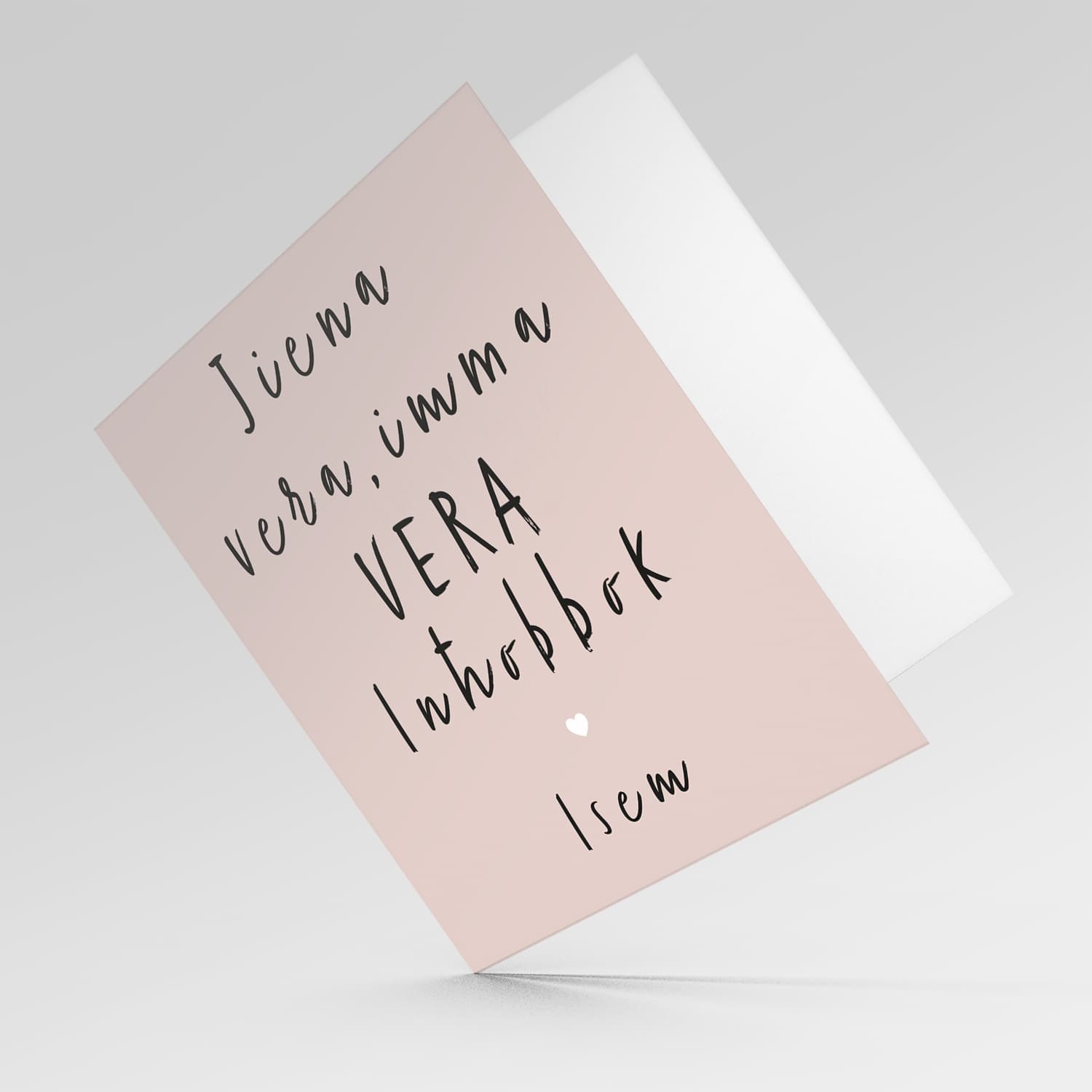 Pink background with black text personalisable Valentine's Card in Maltese