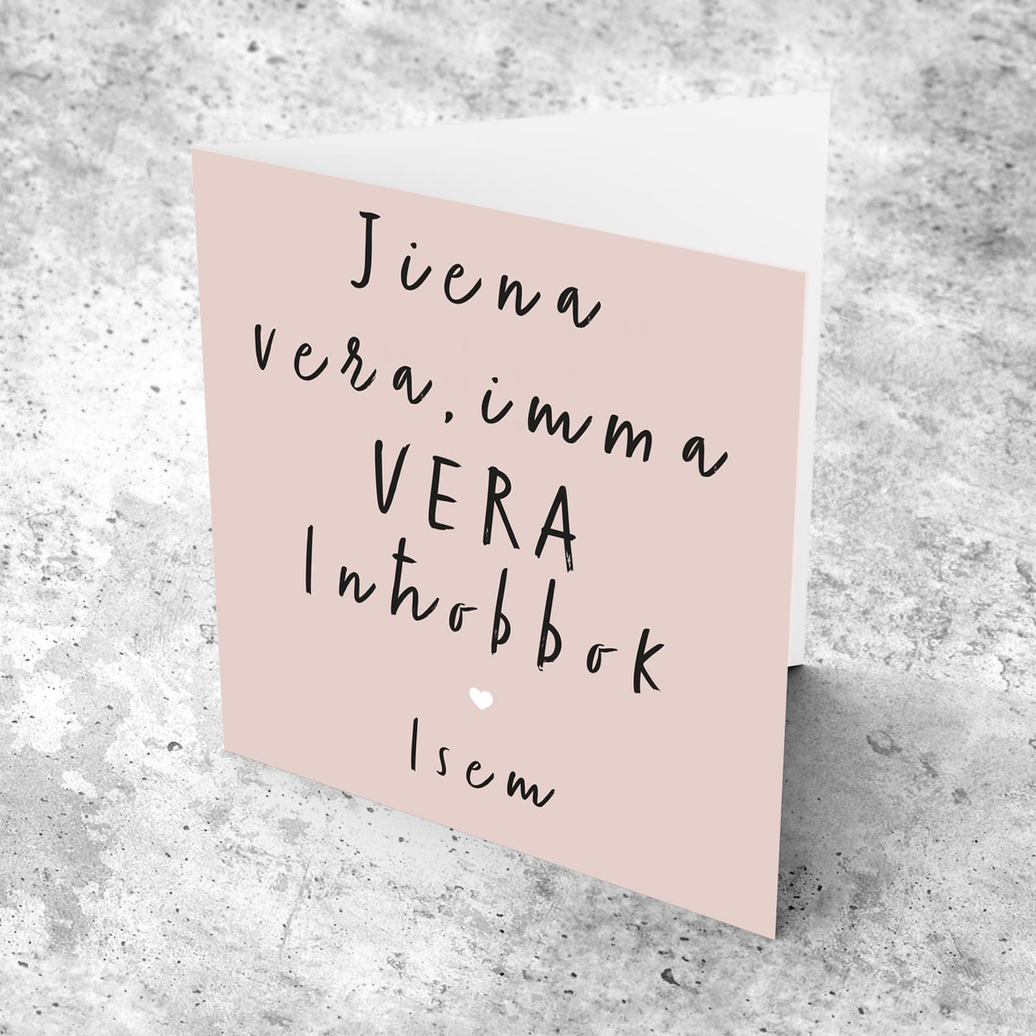 Pink background with black text personalisable Valentine's Card in Maltese