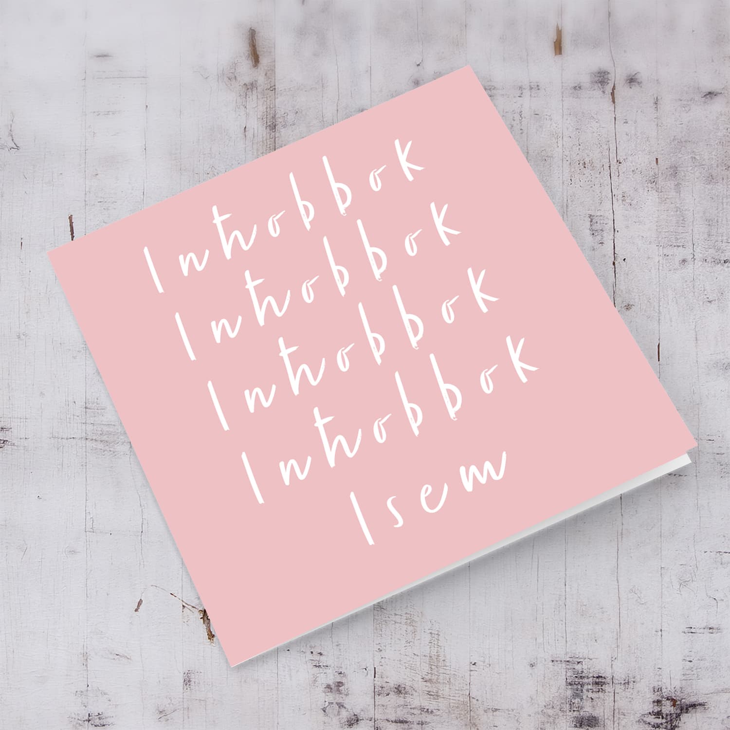 Pink background with white text, repetitive I love you, personalisable Valentine's card in Maltese