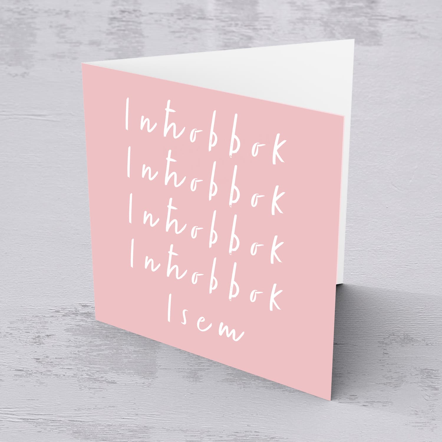 Pink background with white text, repetitive I love you, personalisable Valentine's card in Maltese