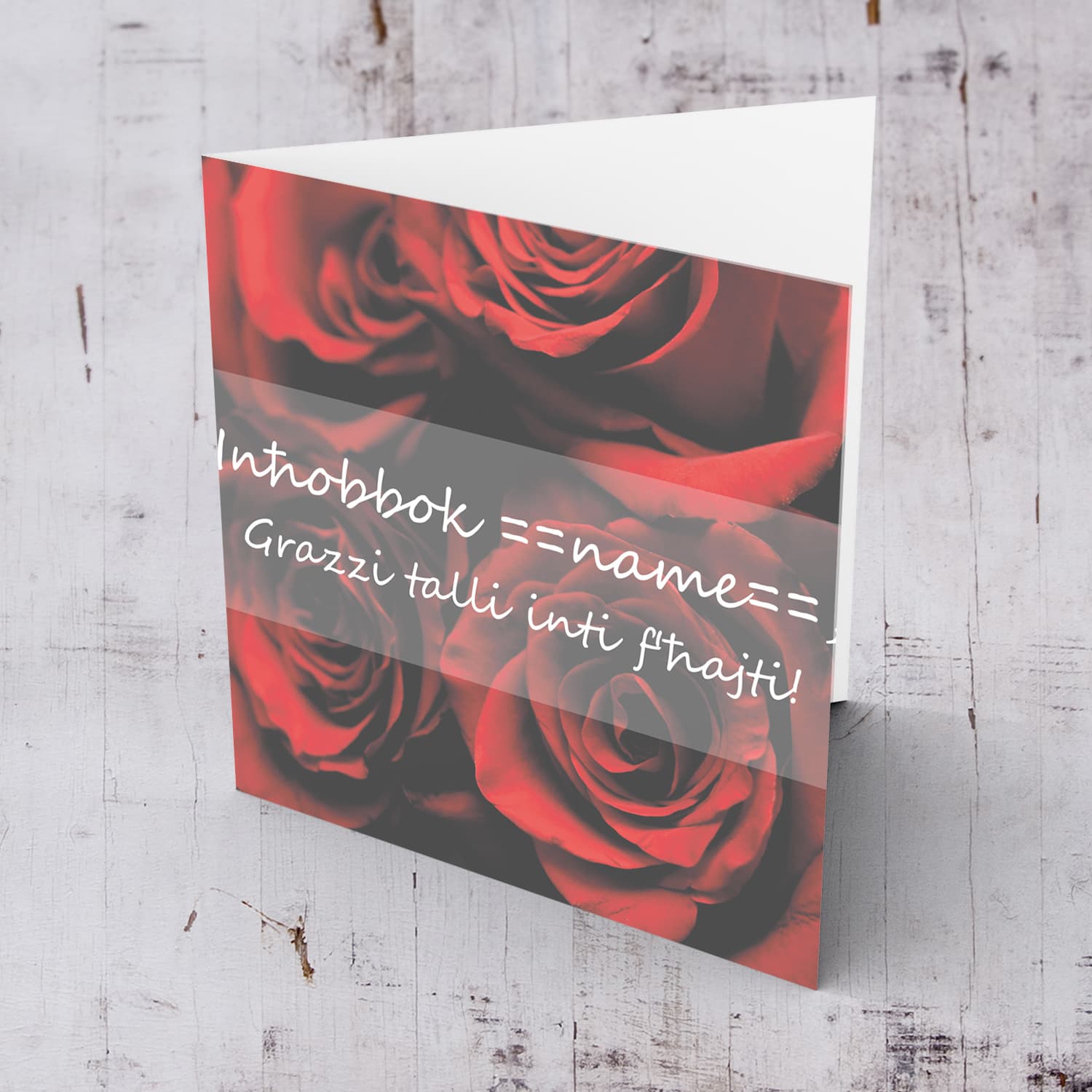 Red Roses personalisable Valentines Card in Maltese