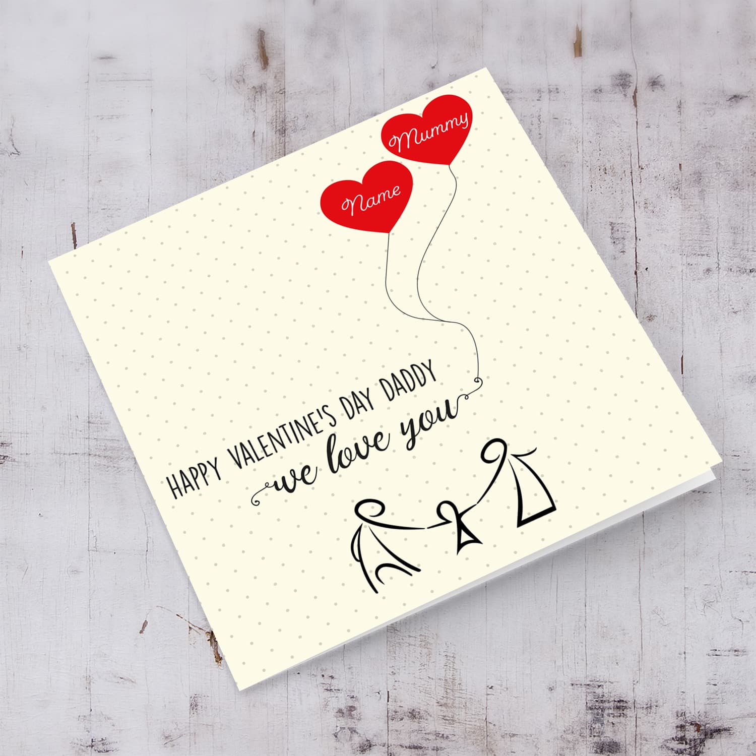 Family themed Valentine's Card with red heart and one child in English (Personalisable)
