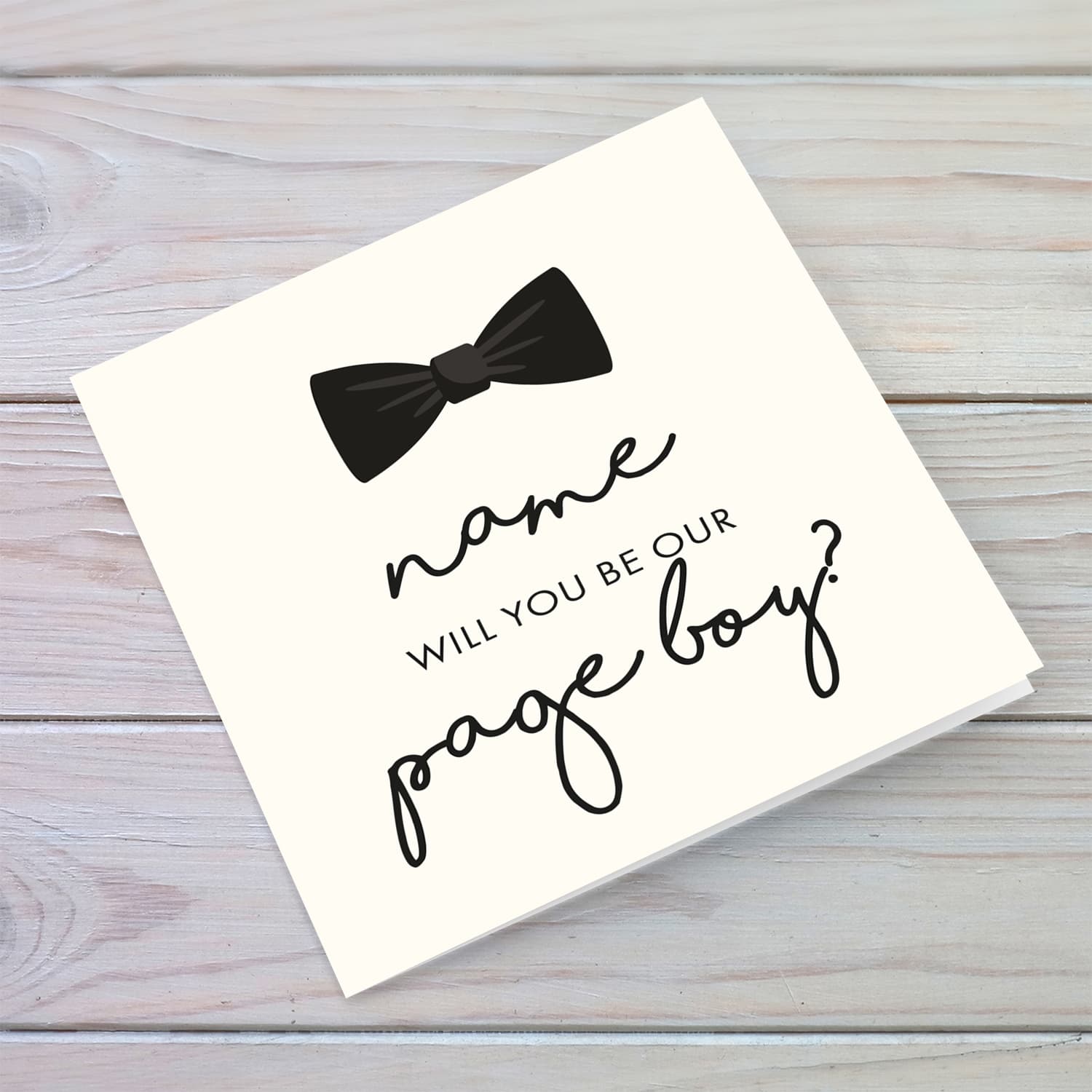 Cute bow themed will you be our page boy personalisable card  in English