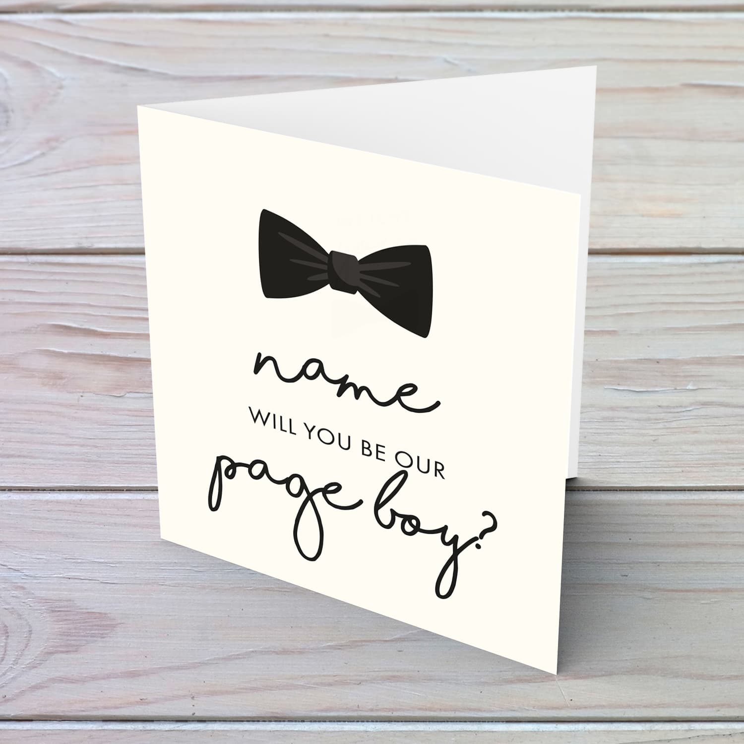 Cute bow themed will you be our page boy personalisable card  in English