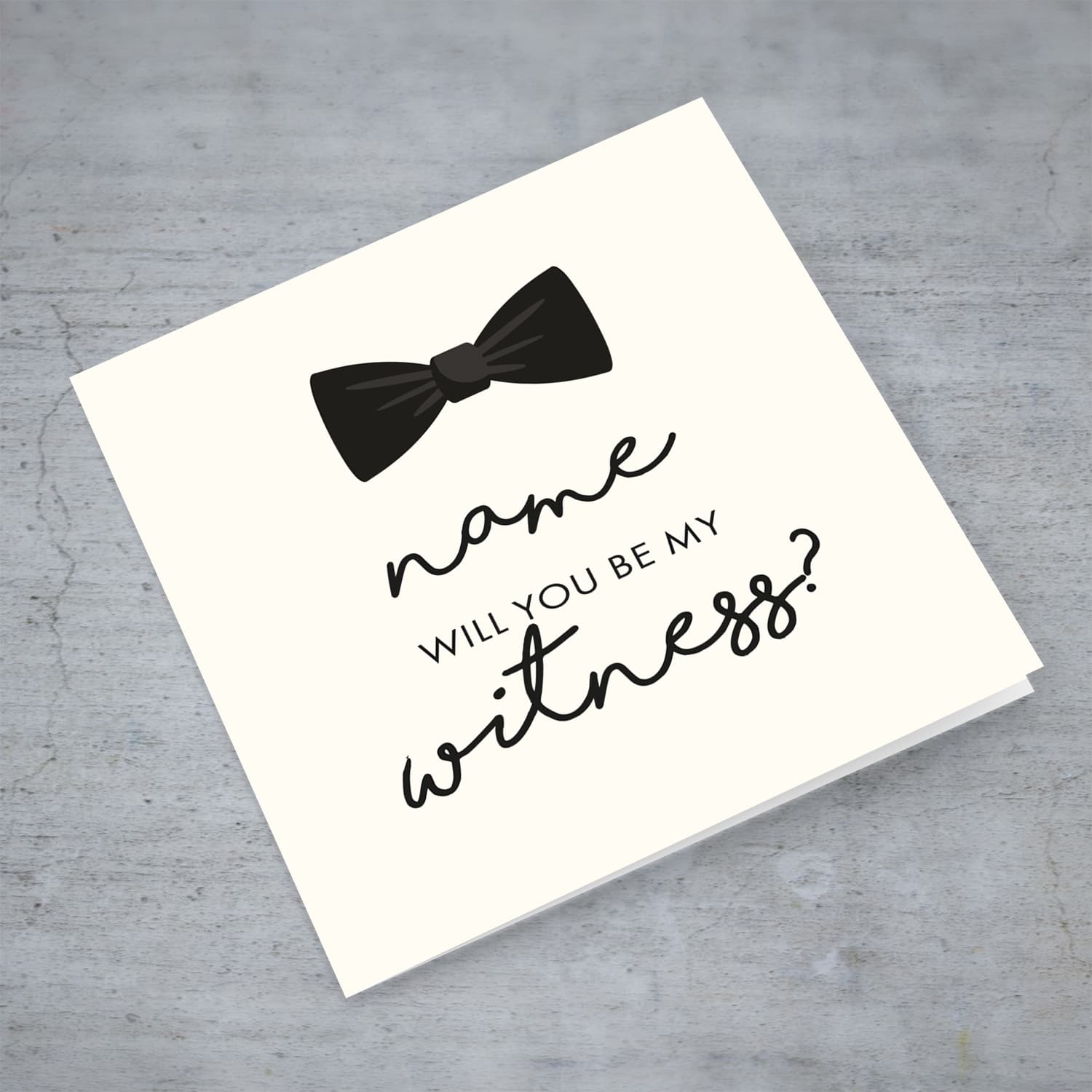 Cute bow themed will you be my witness personalisable card in English