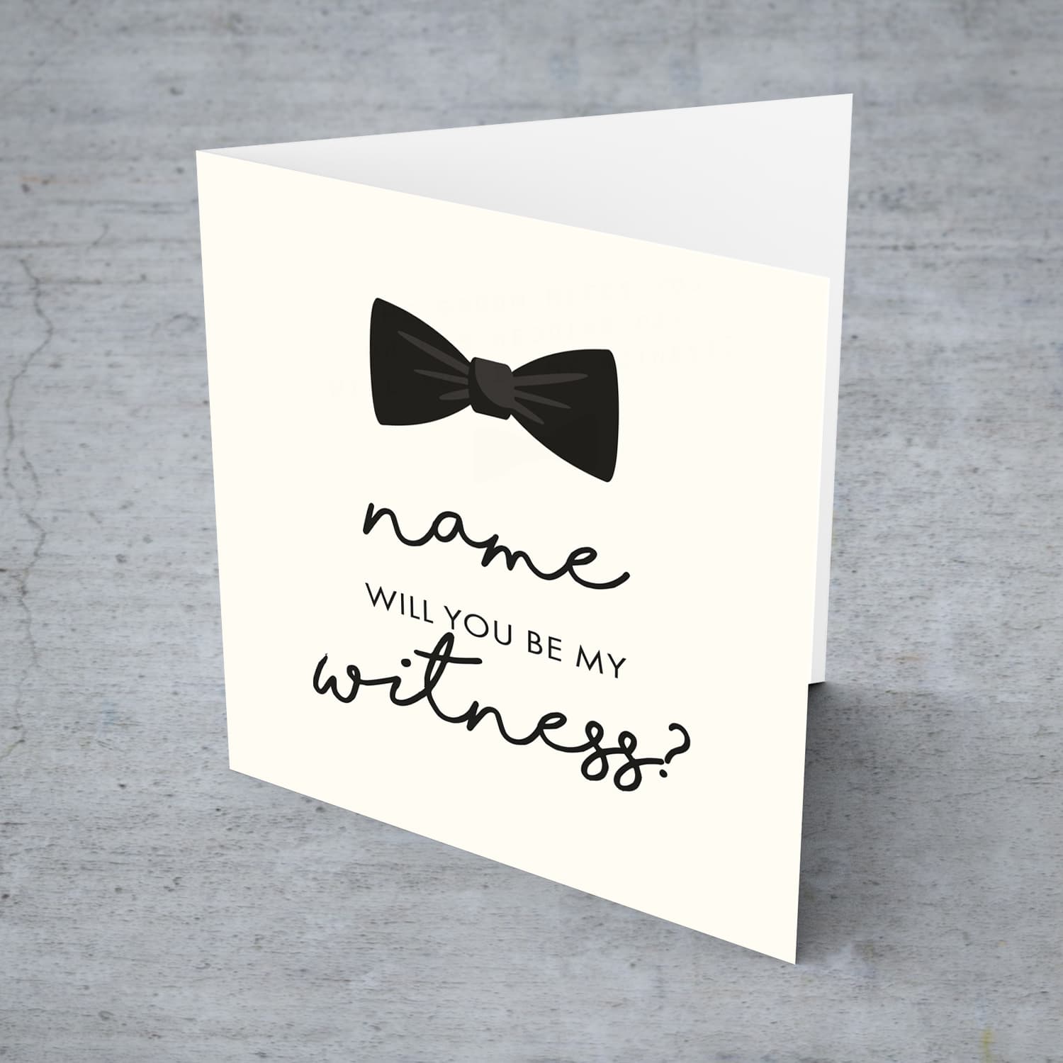 Cute bow themed will you be my witness personalisable card in English