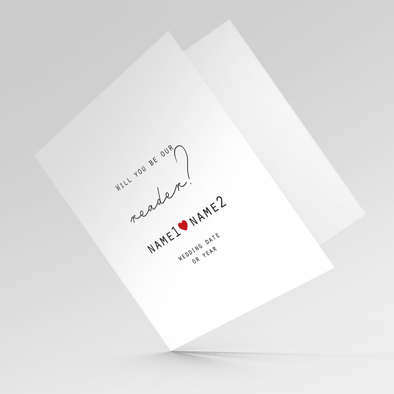 Will you be our reader - minimalist bridal party card with red heart (Personalisable) 