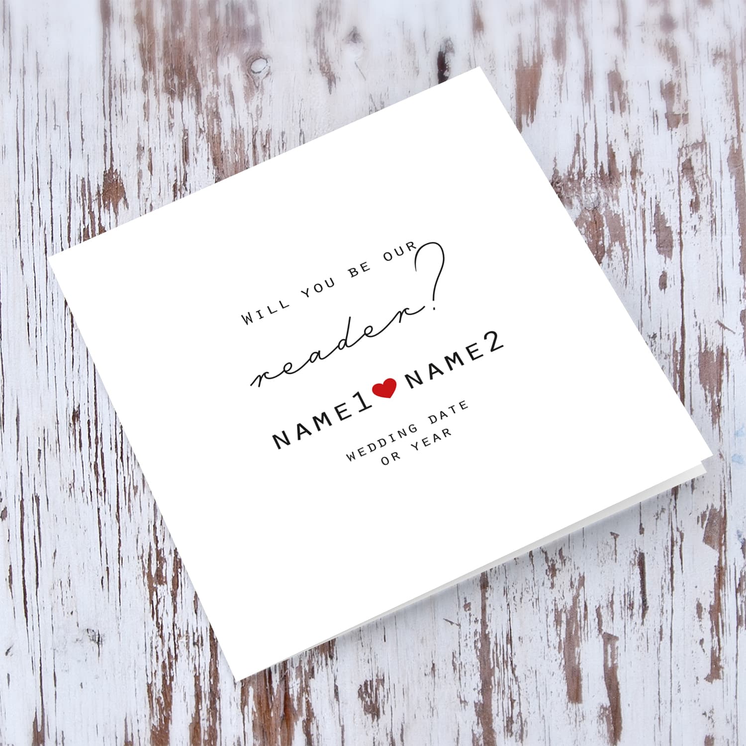 Will you be our reader - minimalist bridal party card with red heart (Personalisable) 