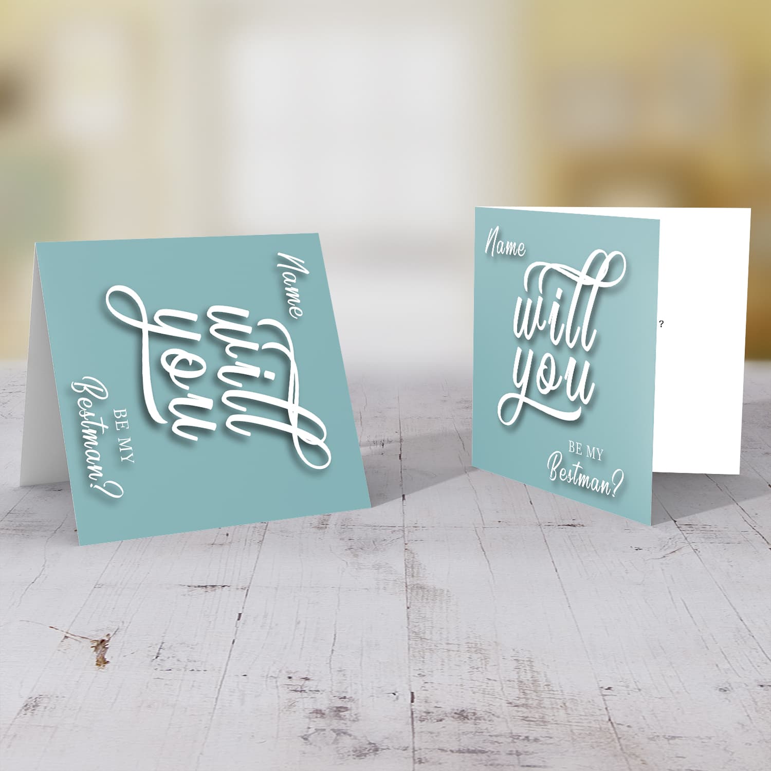 Will yo be my Bestman? - Personalisable Bridal card in English with dark turquoise background and white text  