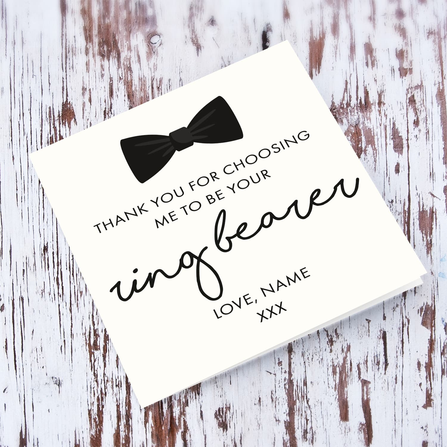 Cute bow ring bearer personalisable card (from ring bearer to couple) Wedding card in English