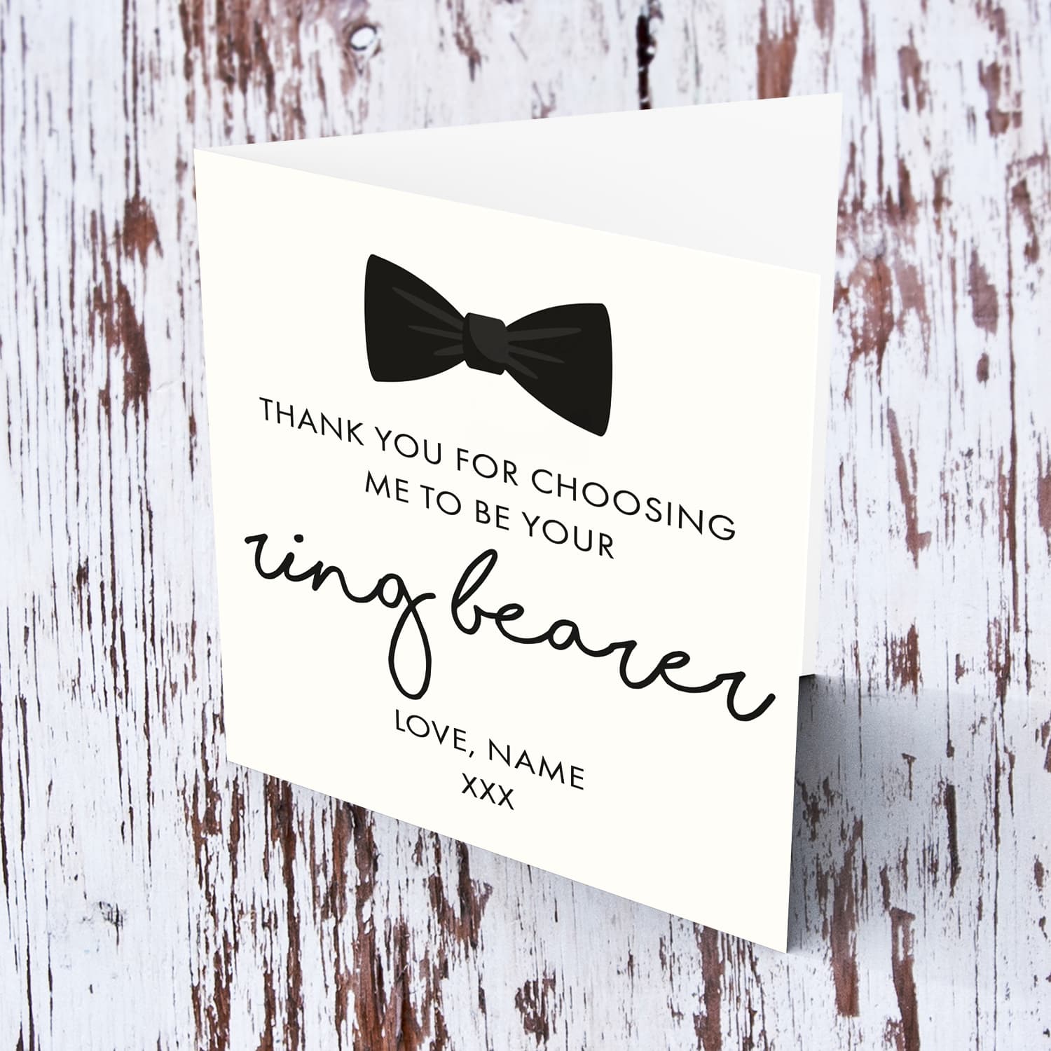 Cute bow ring bearer personalisable card (from ring bearer to couple) Wedding card in English