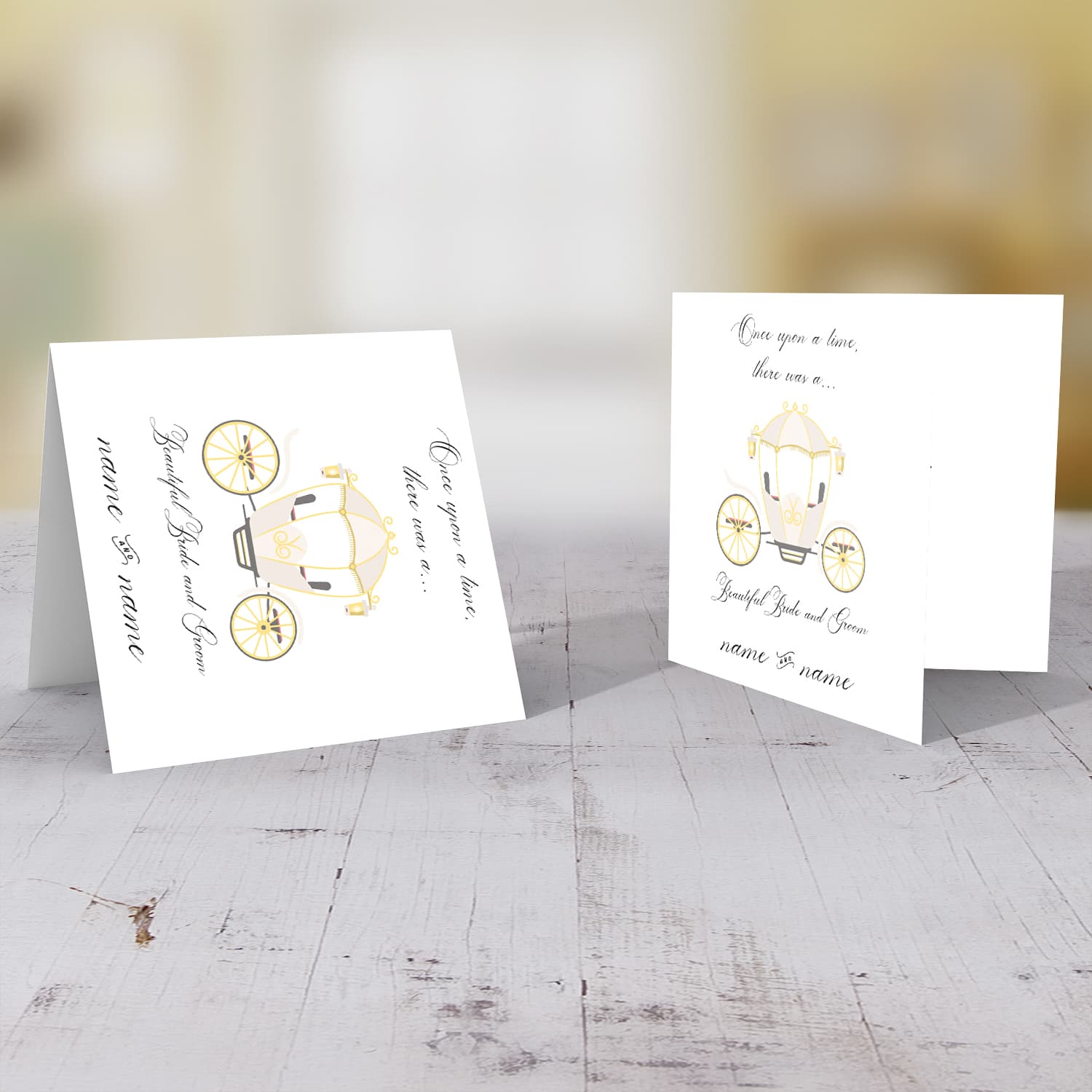 Wedding Carriage themed wedding card (personalisable) in English