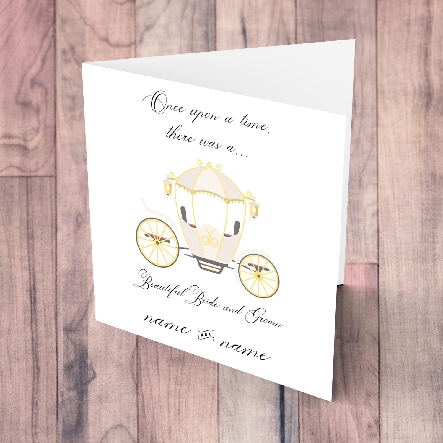 Wedding Carriage themed wedding card (personalisable) in English