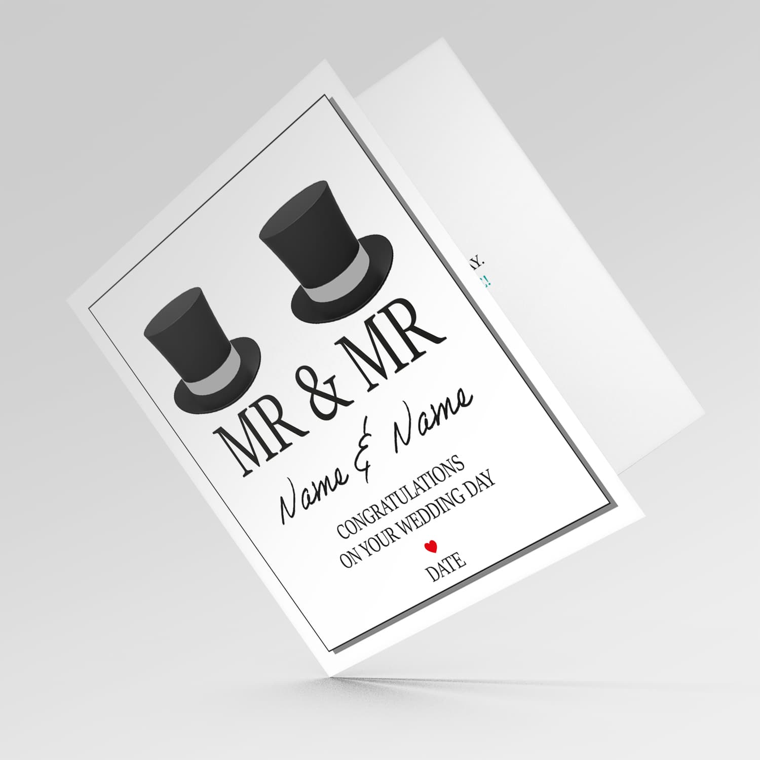 Same sex marriage (Male) wedding card with two hats in English (Personalisable)