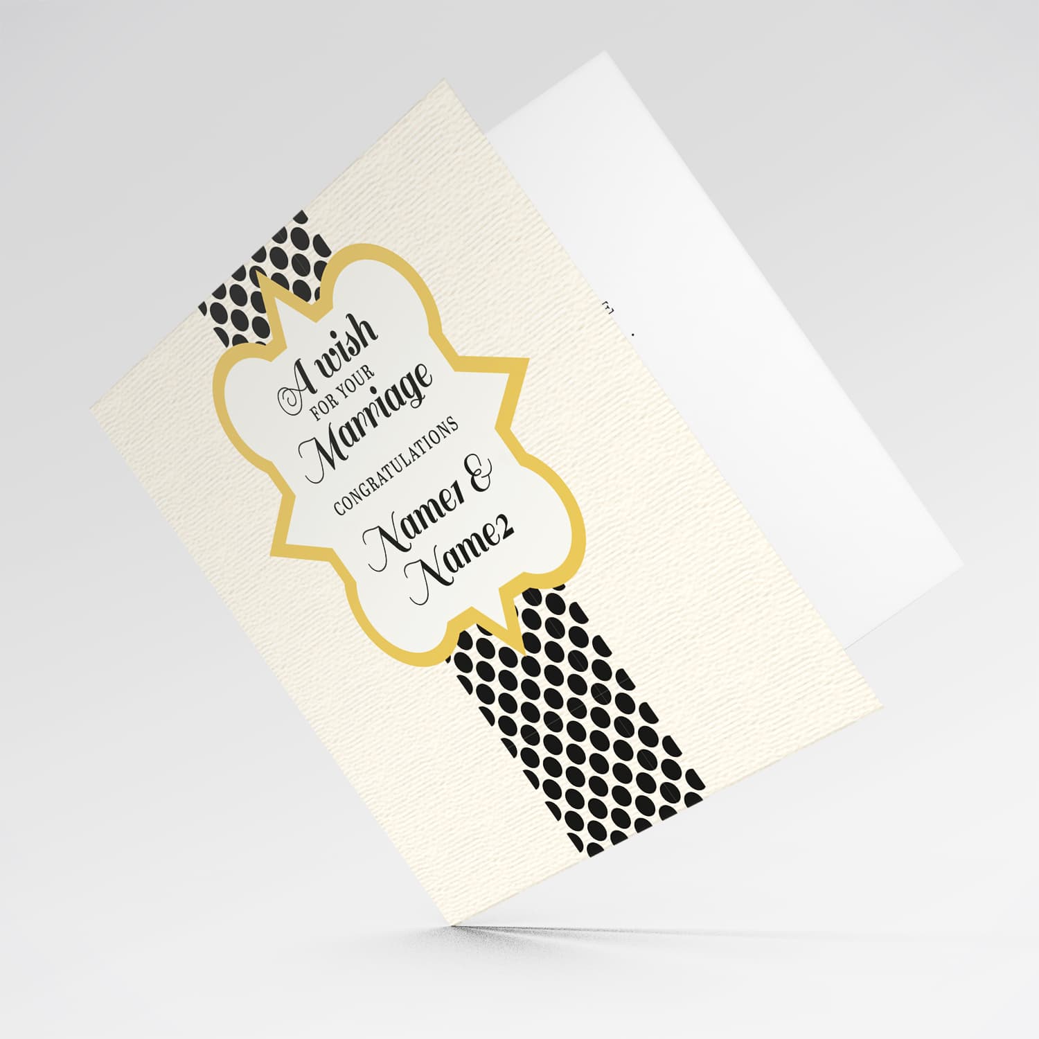 Textured printed background with dotted rectangle wedding card in English (Personalisable)