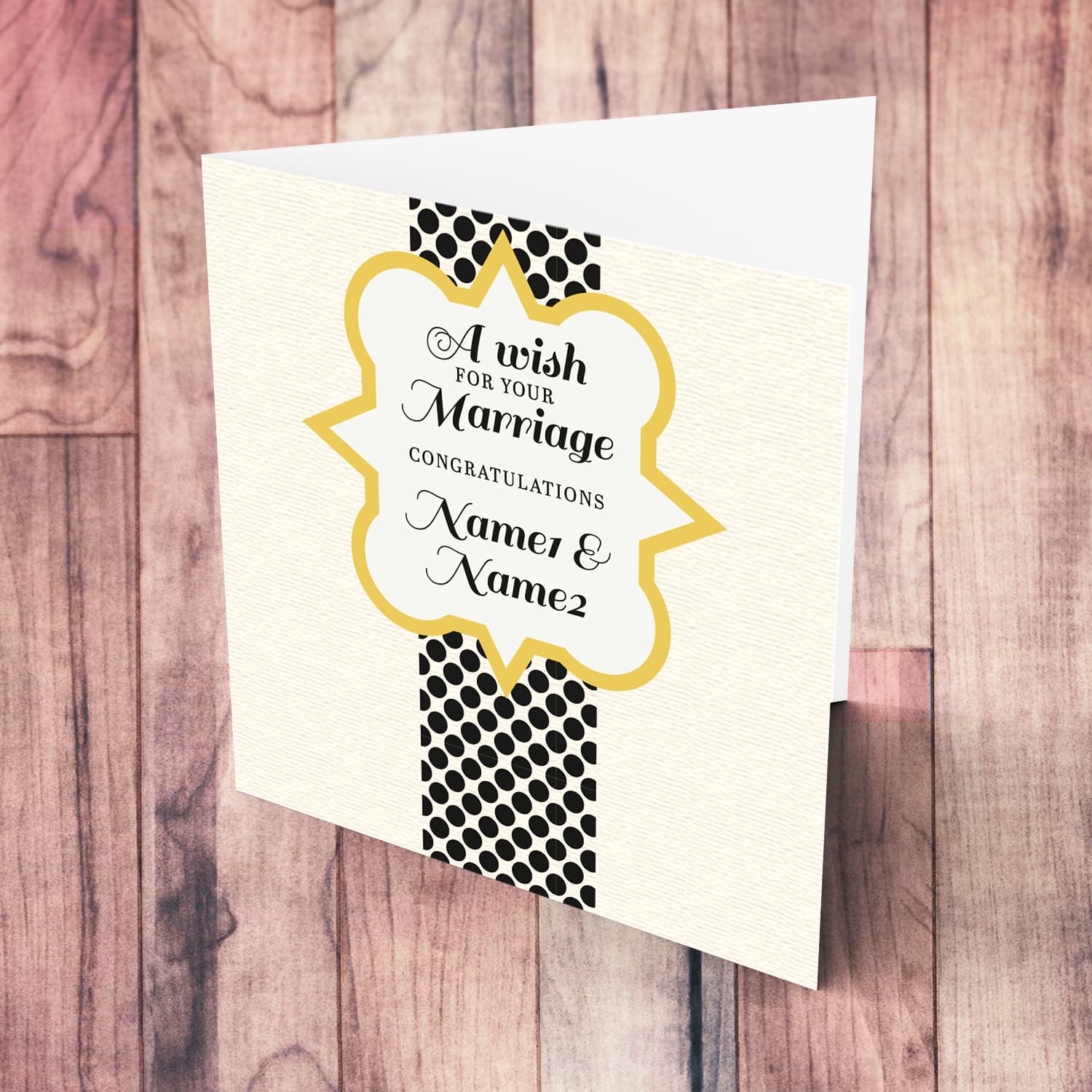 Textured printed background with dotted rectangle wedding card in English (Personalisable)