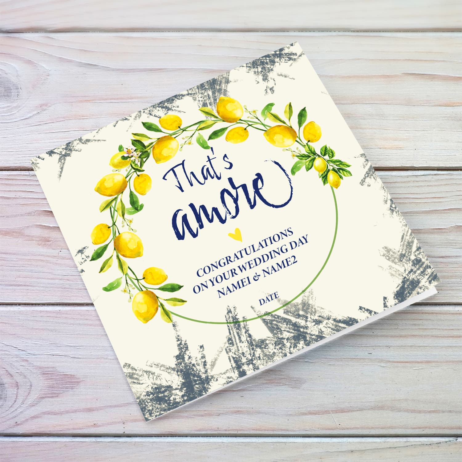 That's Amore - Wedding Card featuring a beautiful wreath of lemons in English (Personalisable)